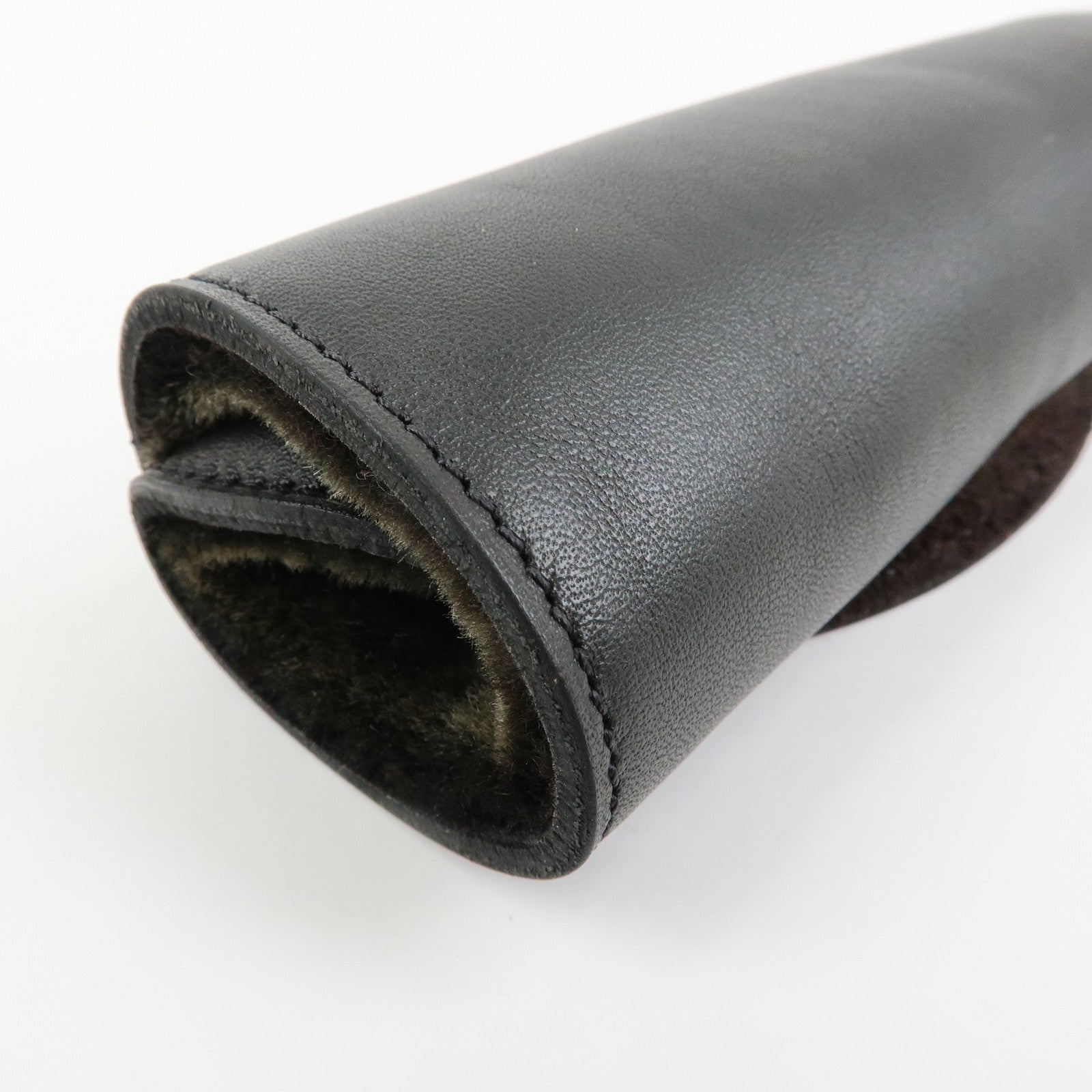 HERMES Leather Fur Shoes Polishing Glove Black