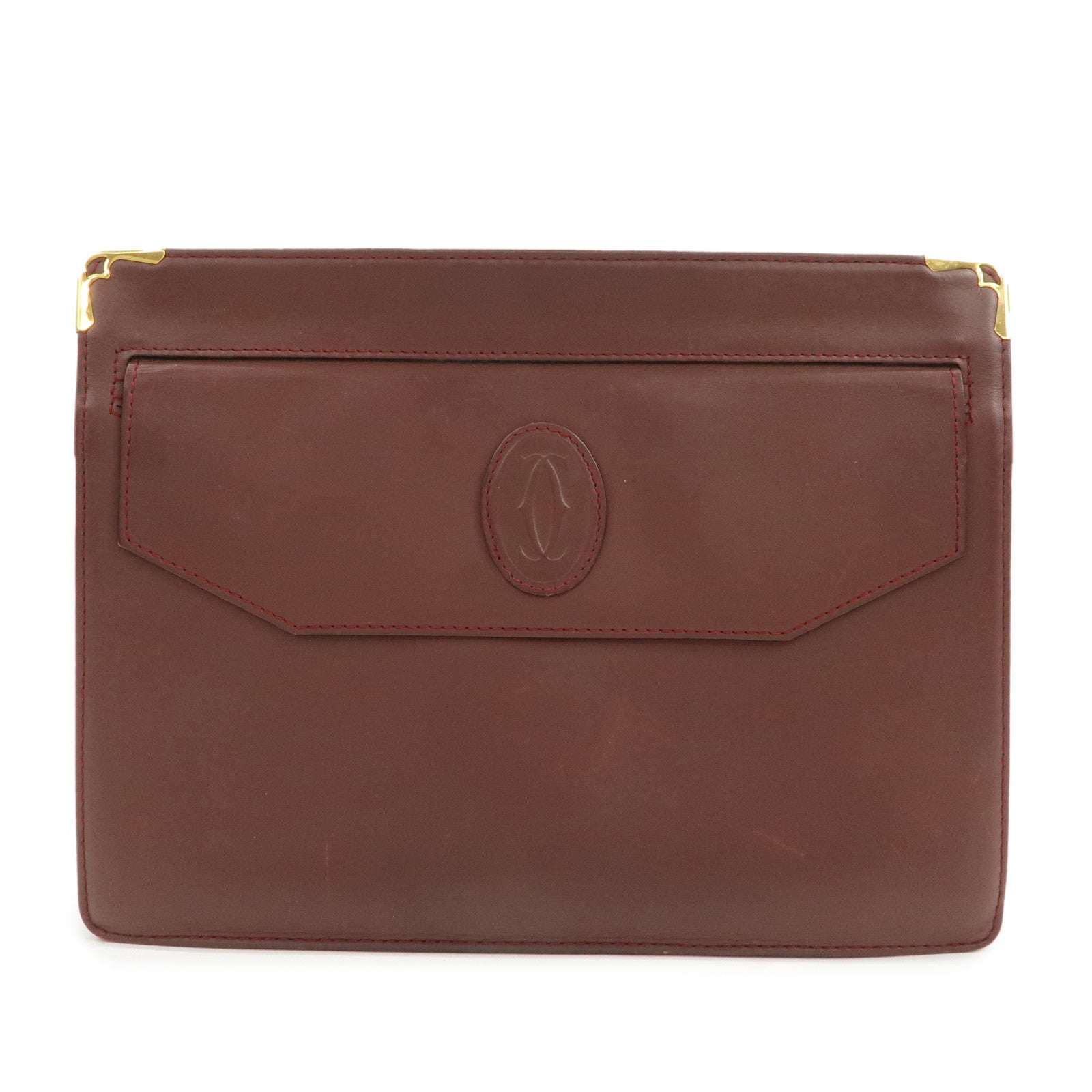 Cartier Must Line Leather Clutch Bag Pouch Bordeaux