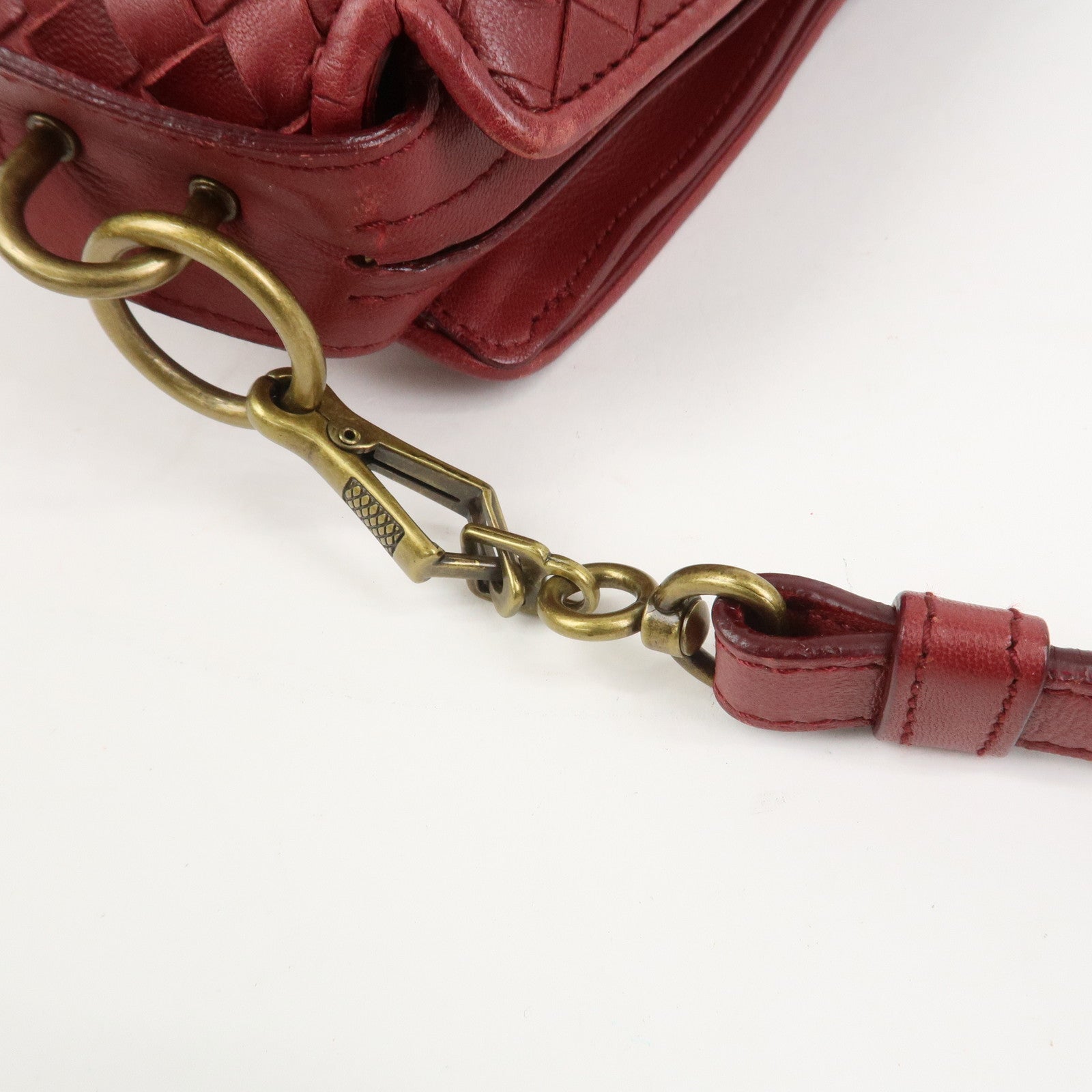 BOTTEGA VENETA Intrecciato Nappa Leather Shoulder Bag Wine Red