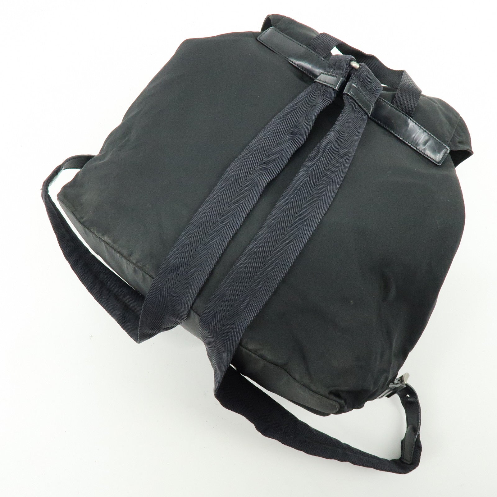 PRADA Triangle Logo Nylon Leather Backpack Rucksuck Black