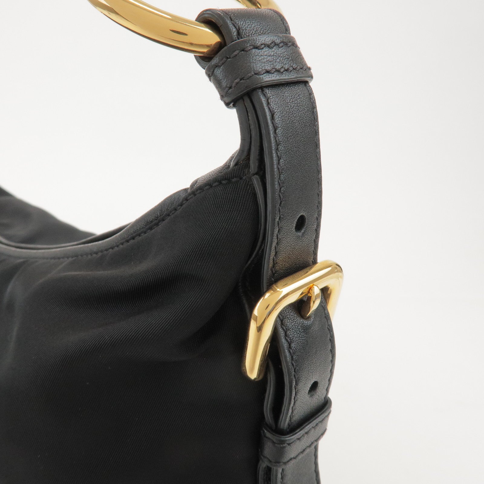 PRADA Triangle Logo Nylon Leather Shoulder Bag Black