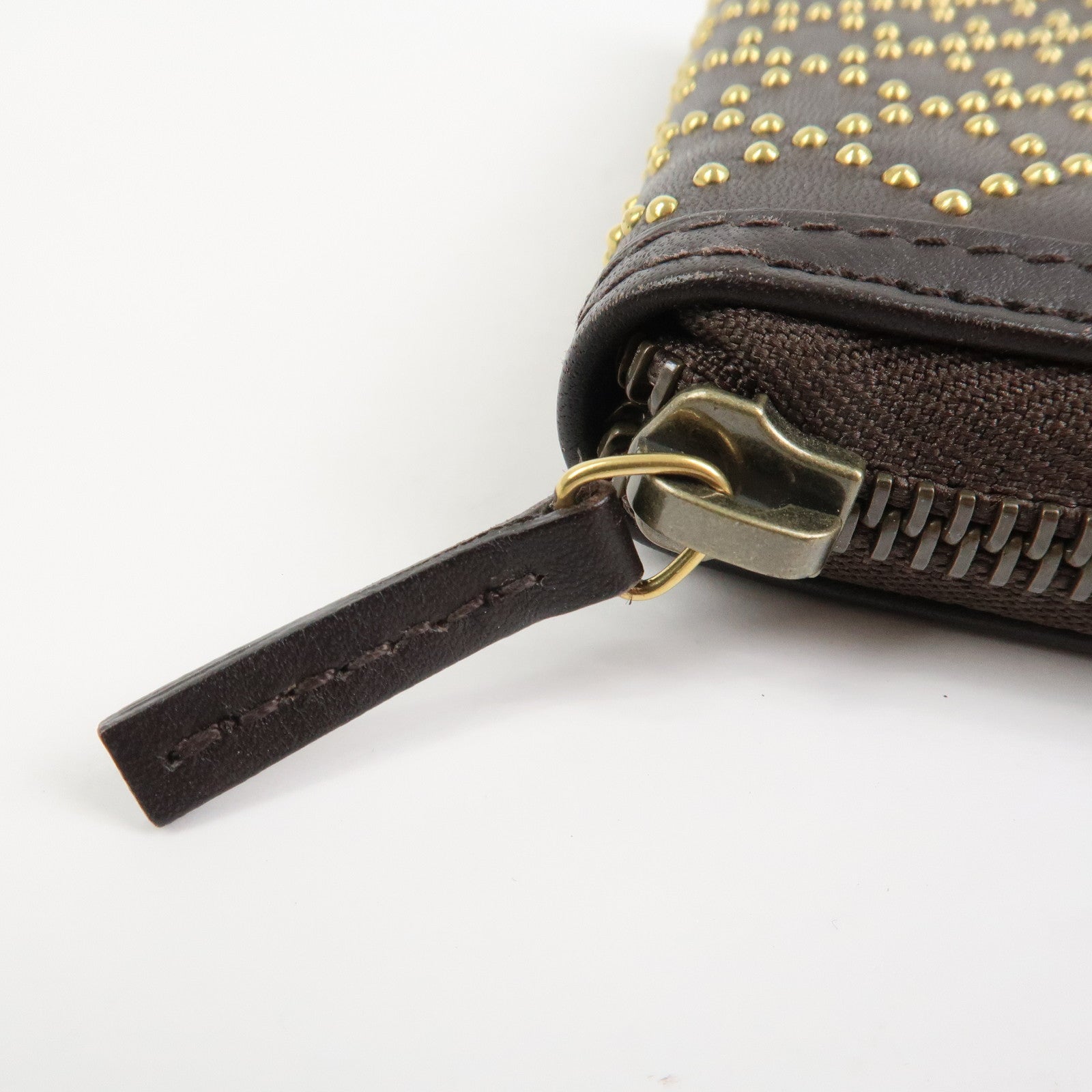 GUCCI Diamante Leather Coin Case Coin Wallet Brown Gold 337689