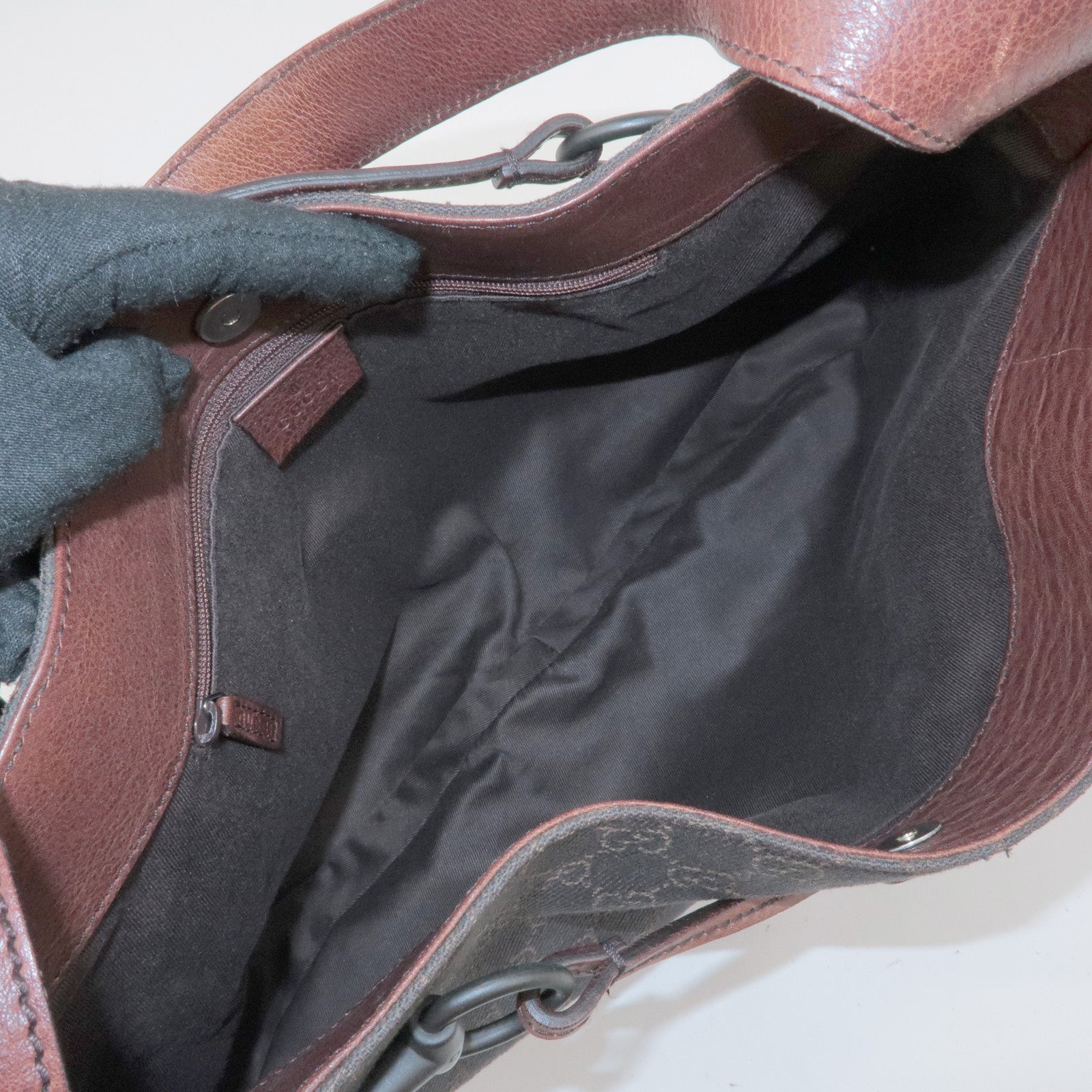 GUCCI Horsebit GG Monogram Leather Shoulder Bag Dark Brown 17325