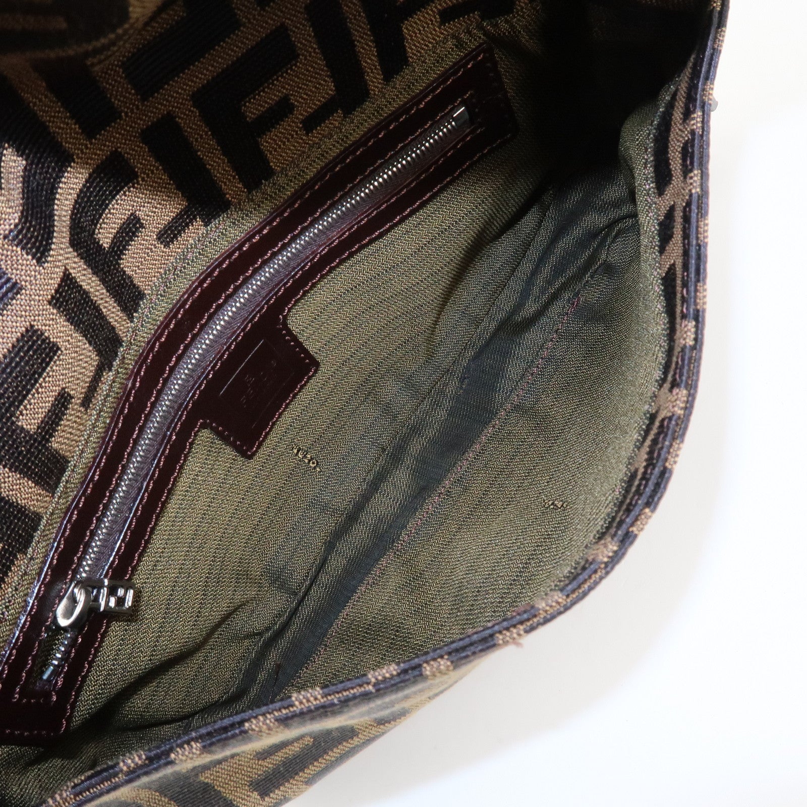 FENDI Mamma Baguette Zucca Canvas Shoulder Bag Brown Black 26424