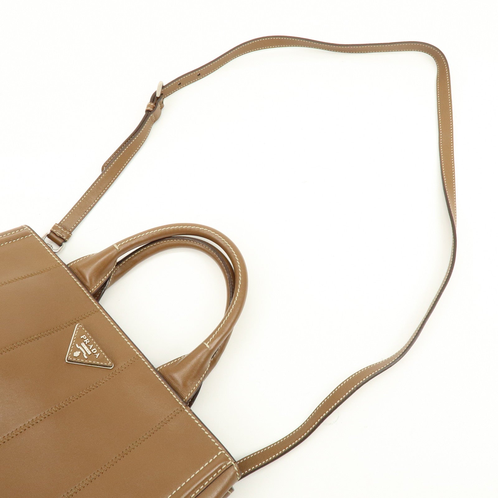 PRADA Canapa Triangle Logo 2Way Bag Shoulder Hand Bag Brown 1BG900