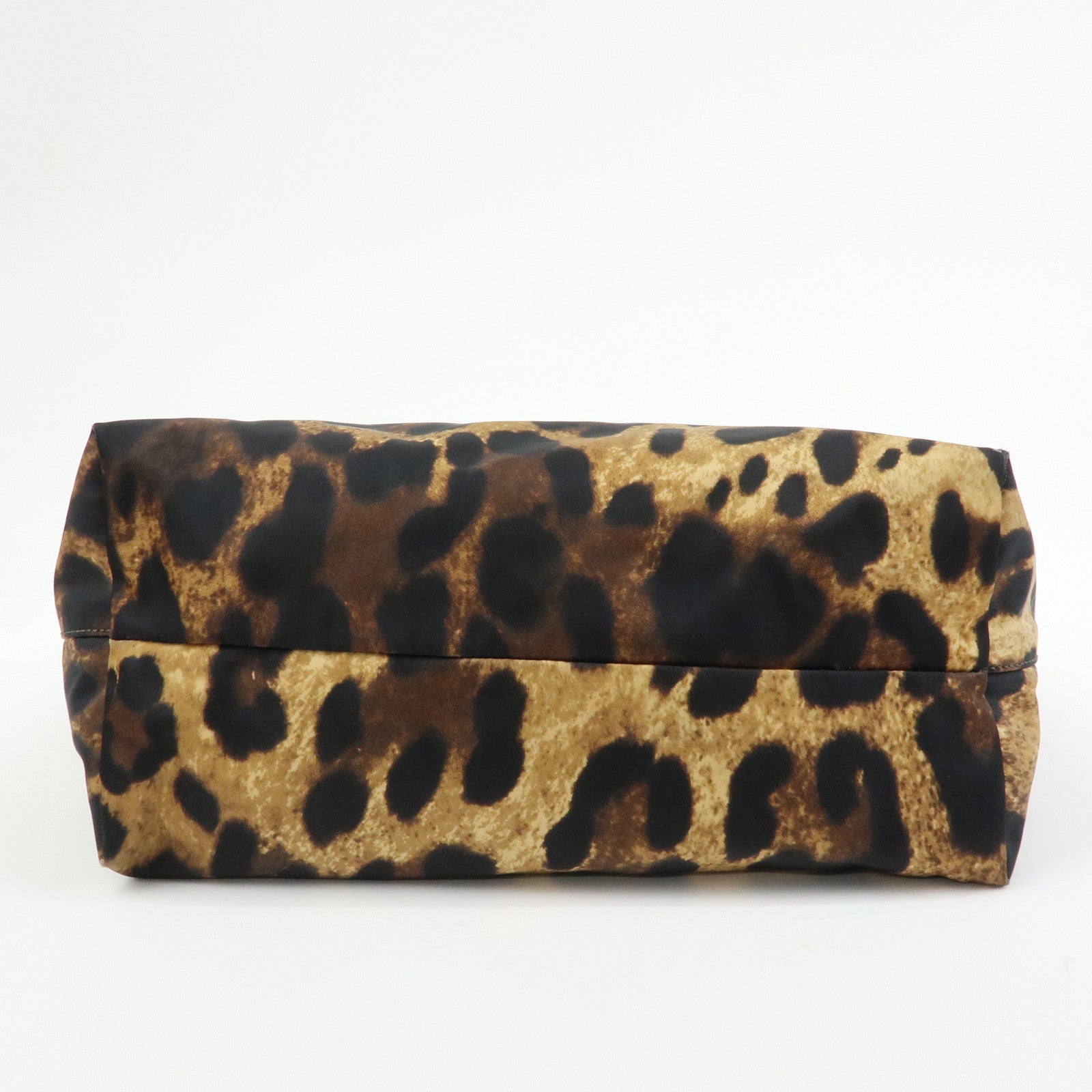 Ferragamo Gancini Nylon Leather Leopard Tote Bag Shoulder Bag Brown