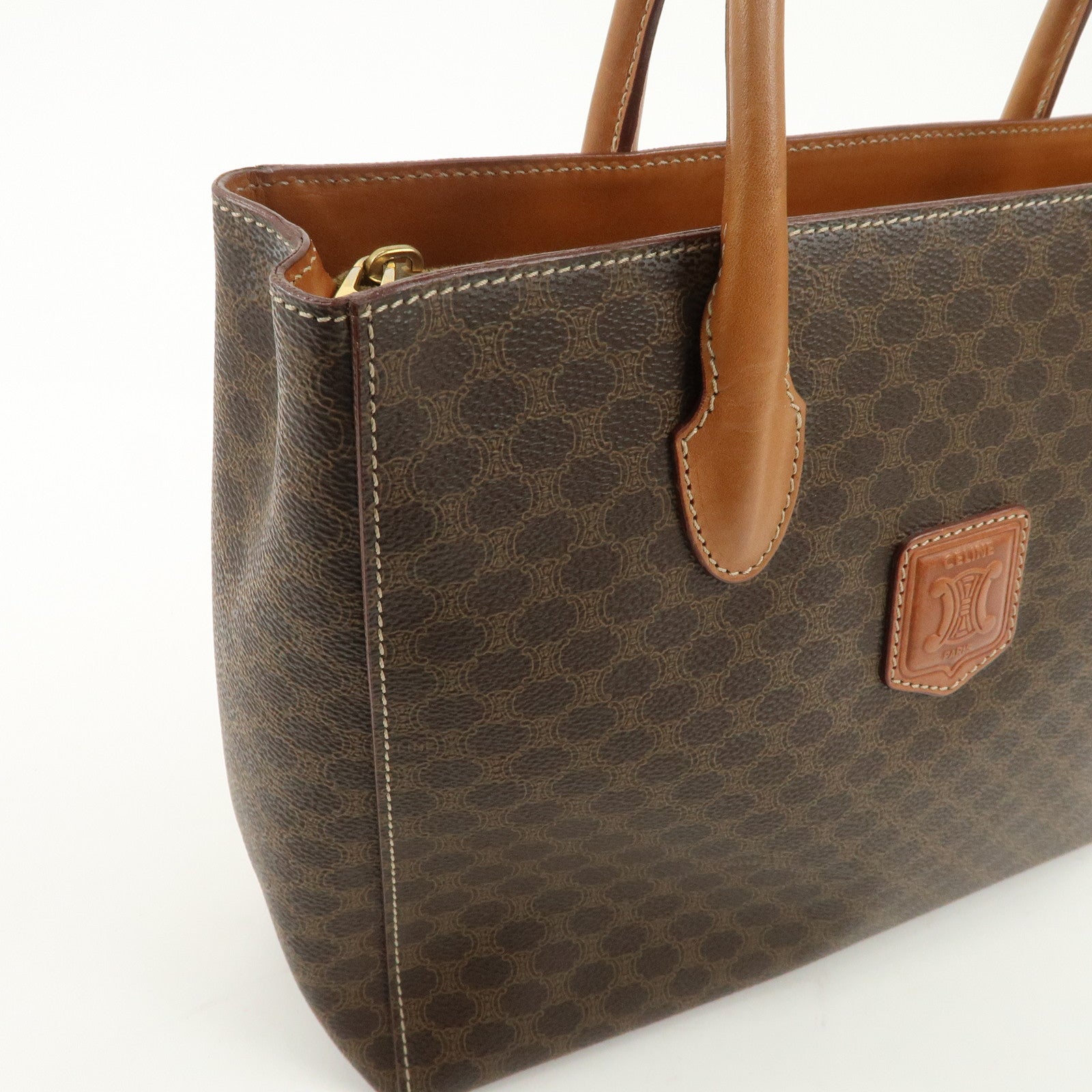 CELINE Macadam PVC Leather Tote Bag Hand Bag Brown