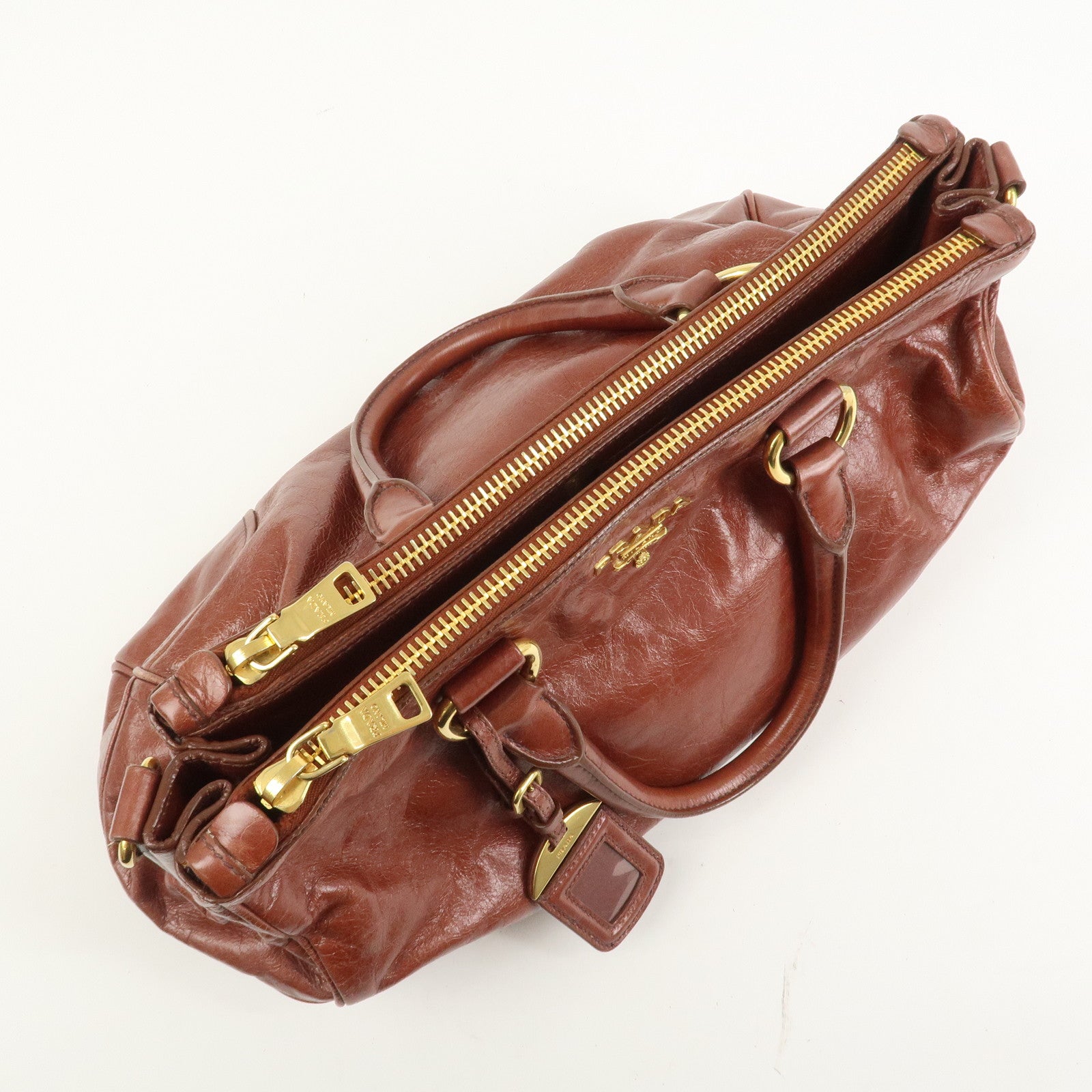 PRADA Logo Leather 2Way Hand Bag Shoulder Bag Brown BN2324