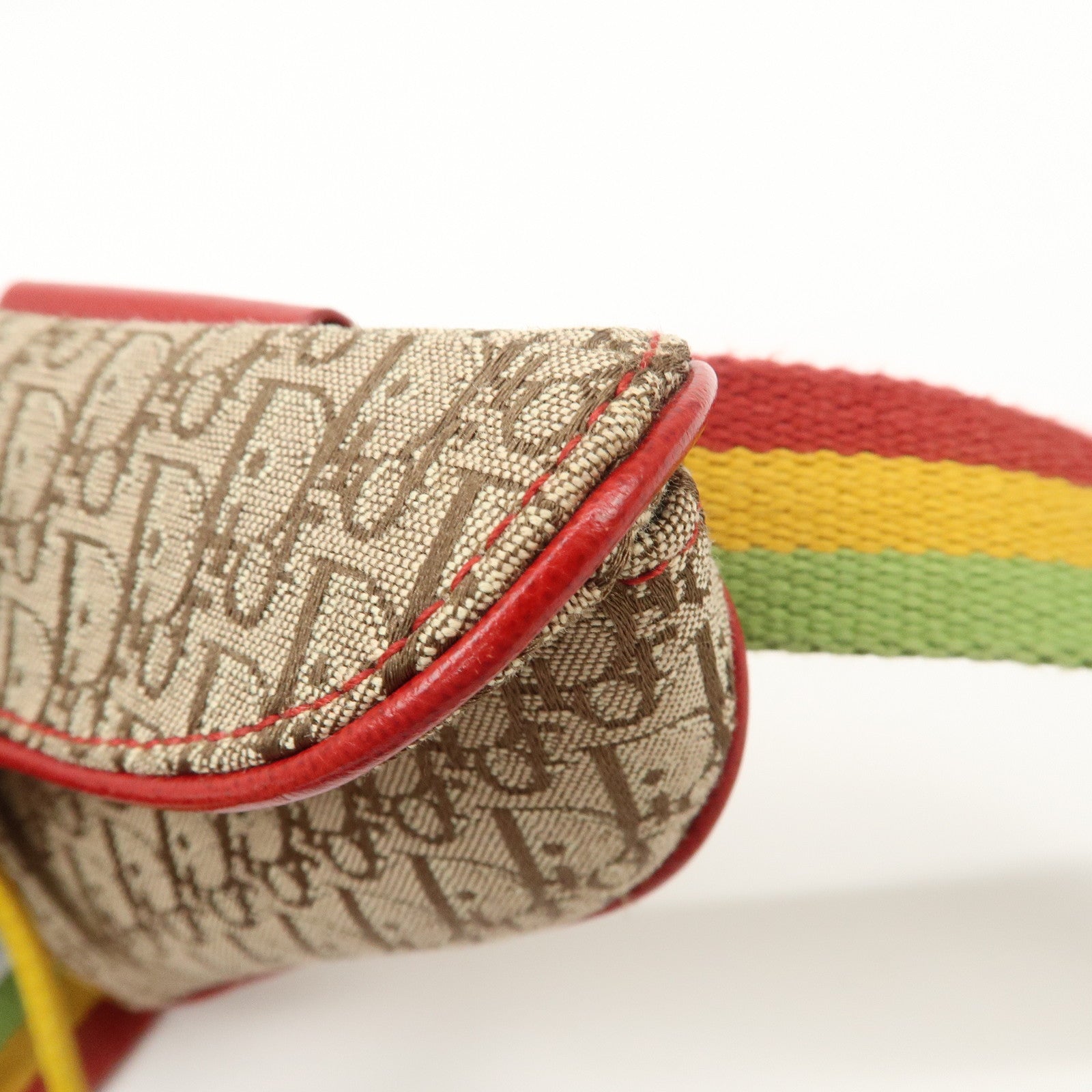 Christian Dior Rasta Trotter Canvas Waist Pouch Beige Red Yellow