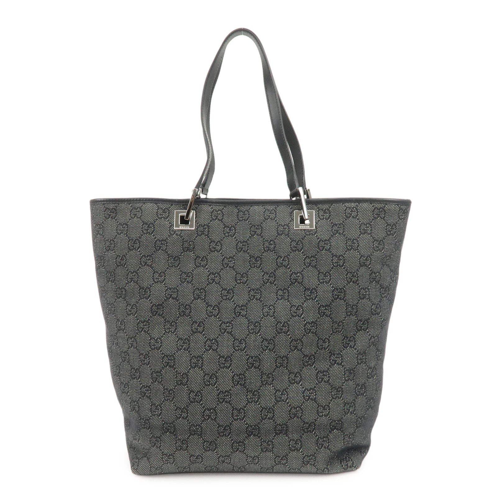 GUCCI GG Denim Leather Tote Bag Hand Bag Shoulder Bag Black 31243