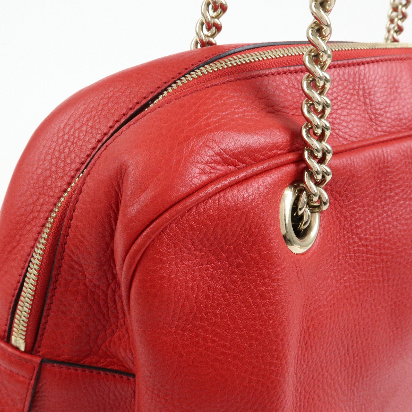 GUCCI SOHO Interlocking G Leather Chain Shoulder Bag Red 353126