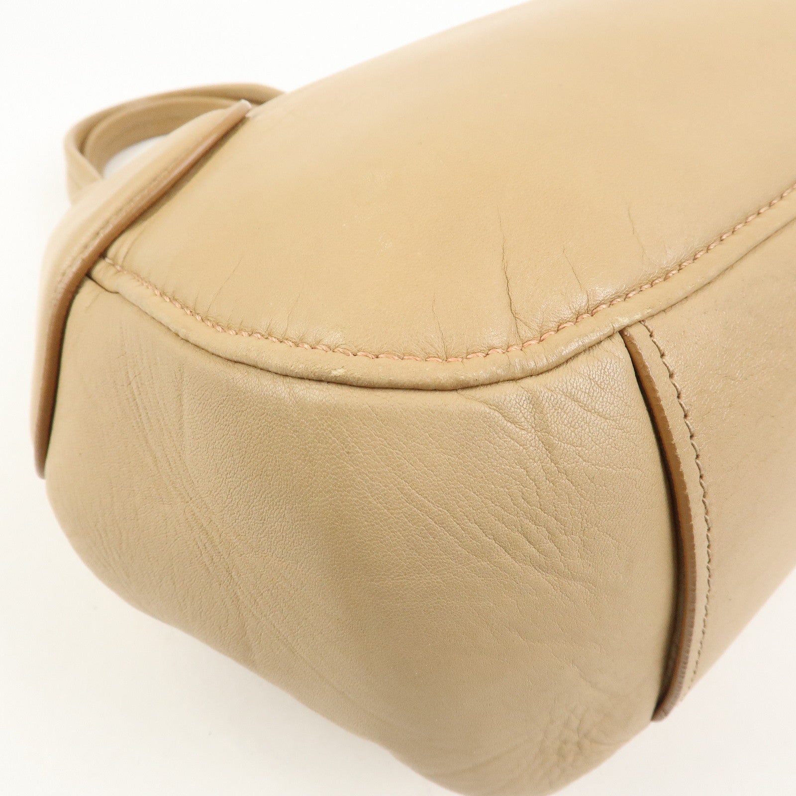 MIU MIU Logo Leather Shoulder Bag Hand Bag Light Brown RR1378