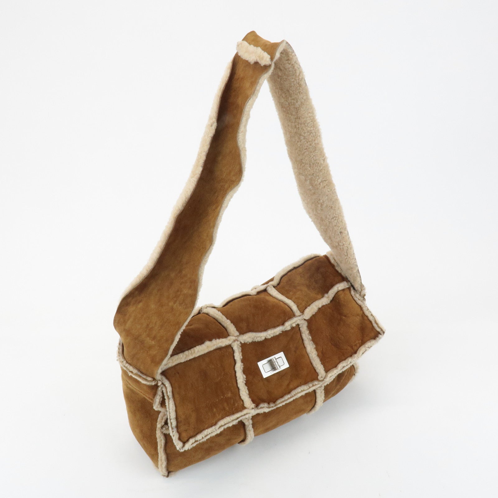 CHANEL Chocolate Bar Suede Mouton Shoulder Bag Hand Bag Brown Used