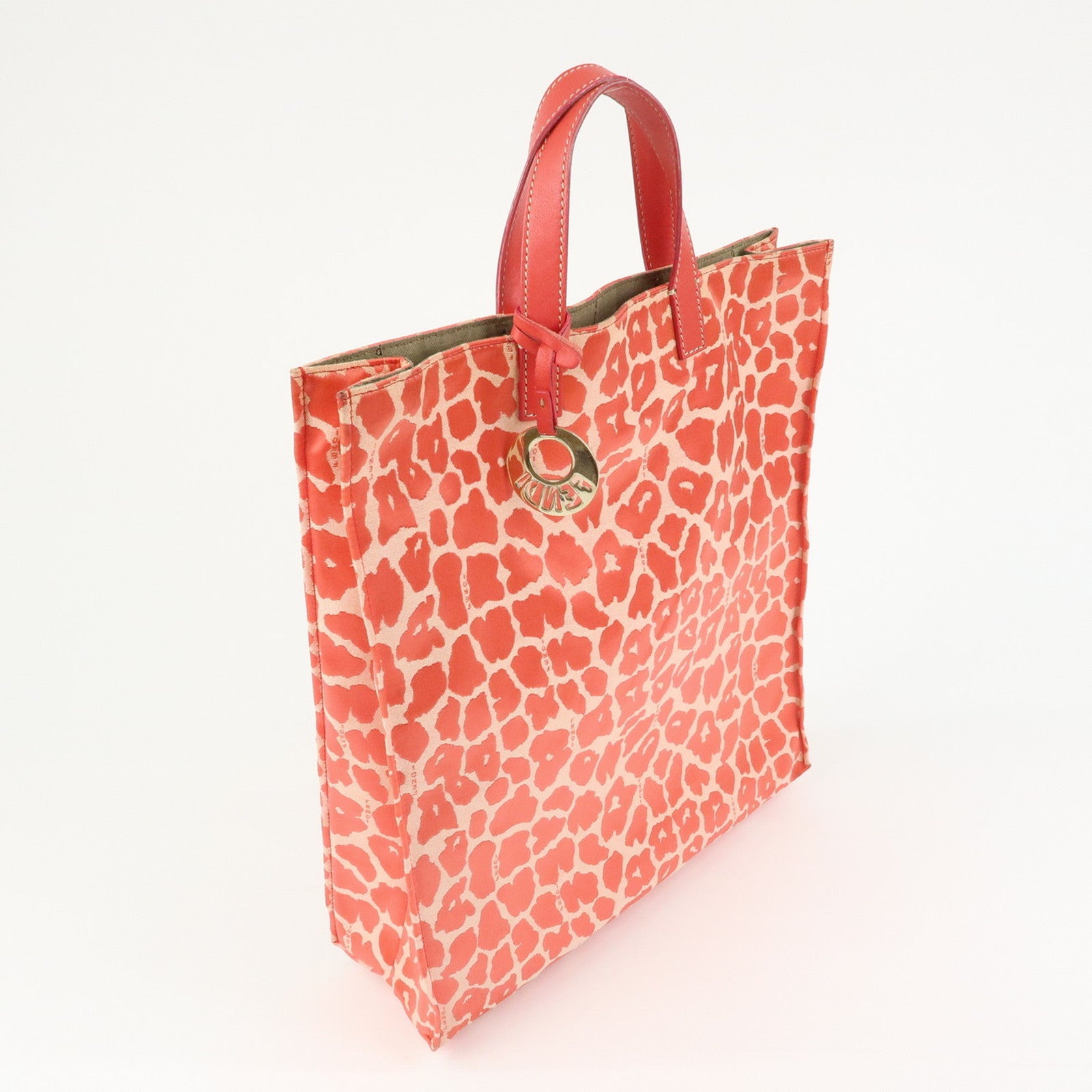 FENDI Canvas Leather Tote Bag Hand Bag Leopard Pink 8BH173