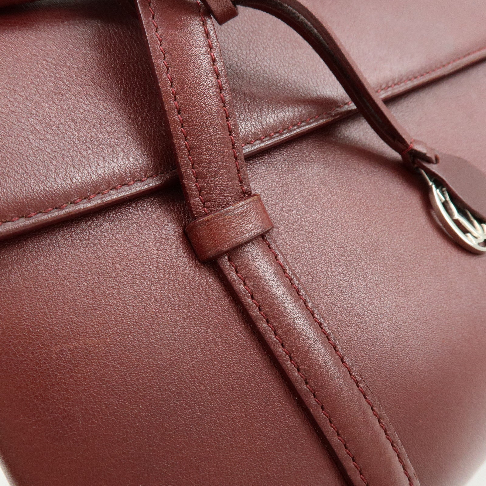 Cartier Cabochon Leather Hand Bag Tote Bag Wine Red
