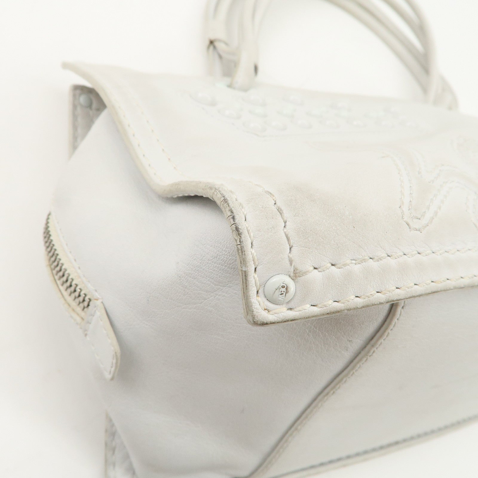LOEWE Anagram Logo Leather Shopper Tote Bag Shoulder Bag White