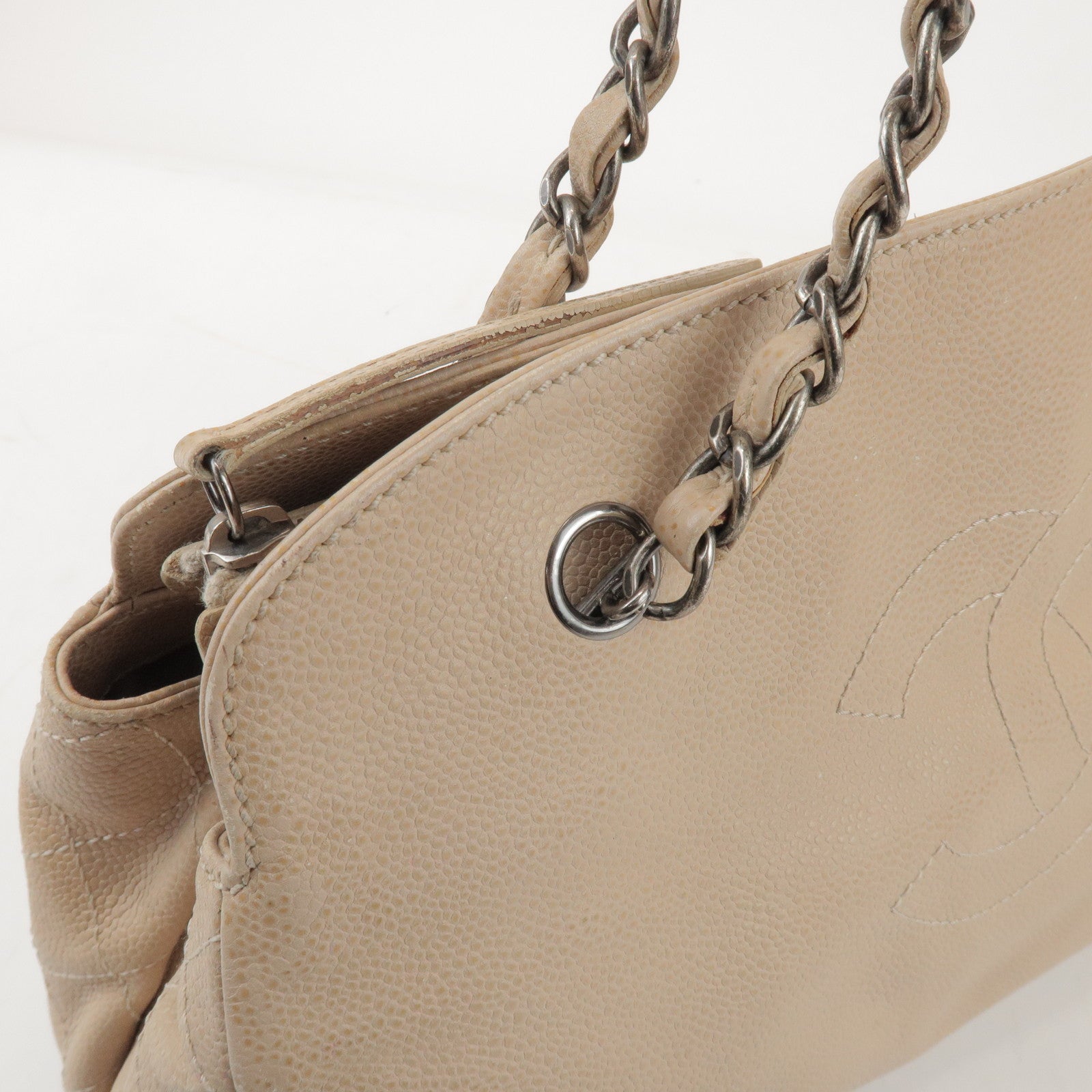CHANEL COCO Mark Caviarskin Chain Shoulder Bag Hand Bag Beige