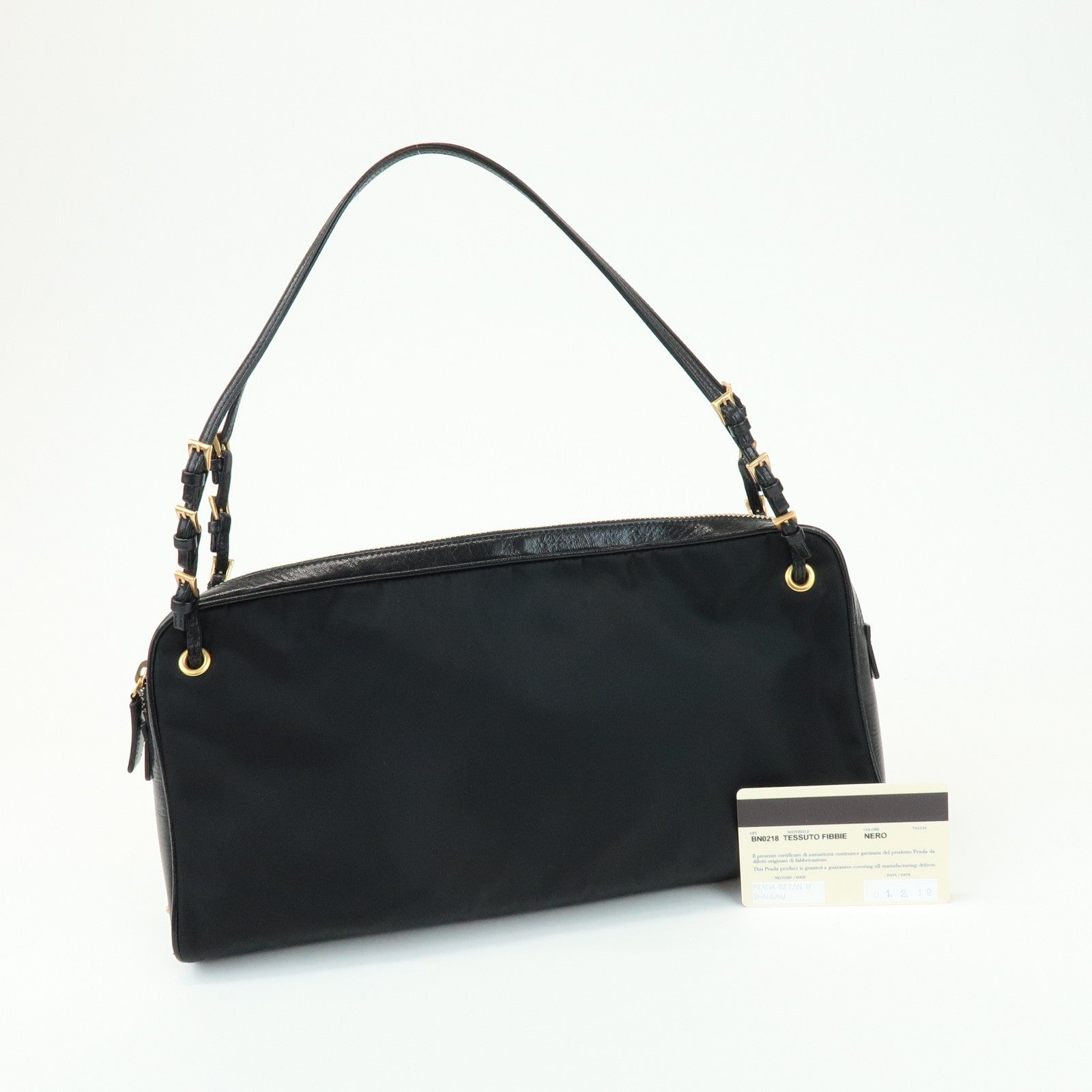 PRADA Triangle Logo Nylon Leather Shoulder Bag Black BN0218