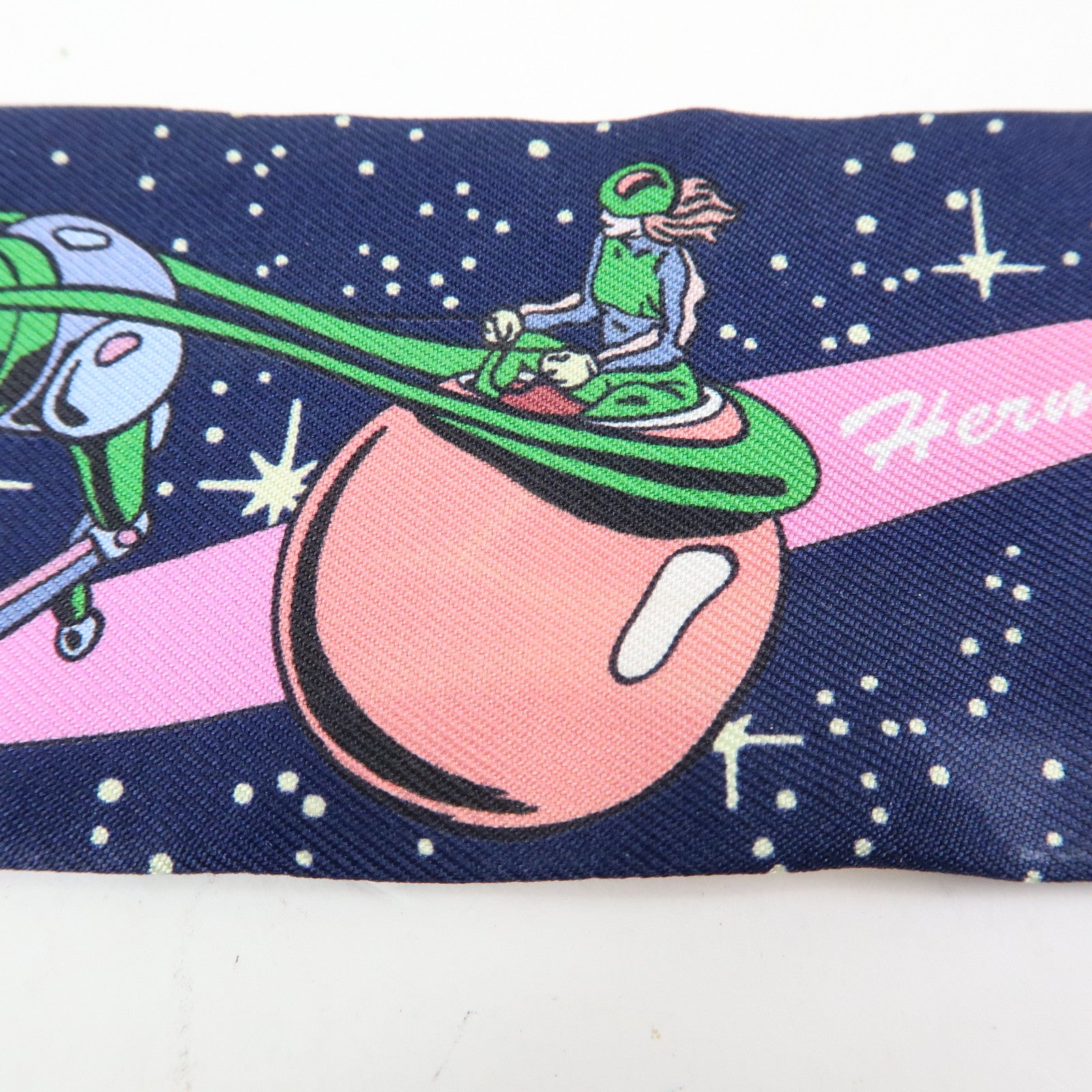 HERMES Silk 100% Twilly Scarf Space Derby Navy