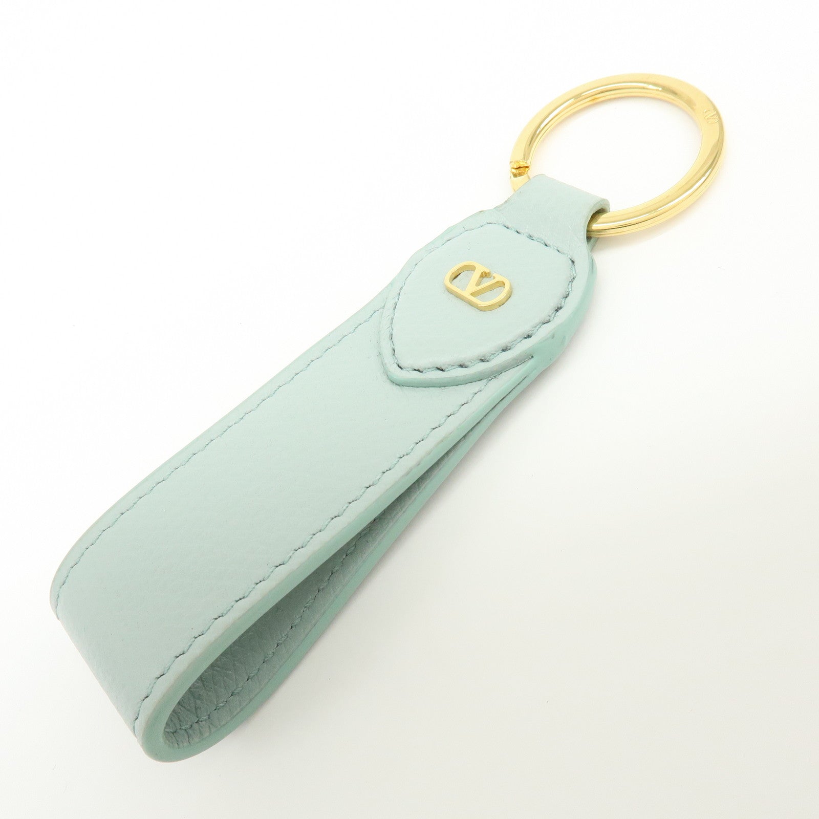 VALENTINO Leather V Logo Signature Key Ring Bag Charm Lime Green