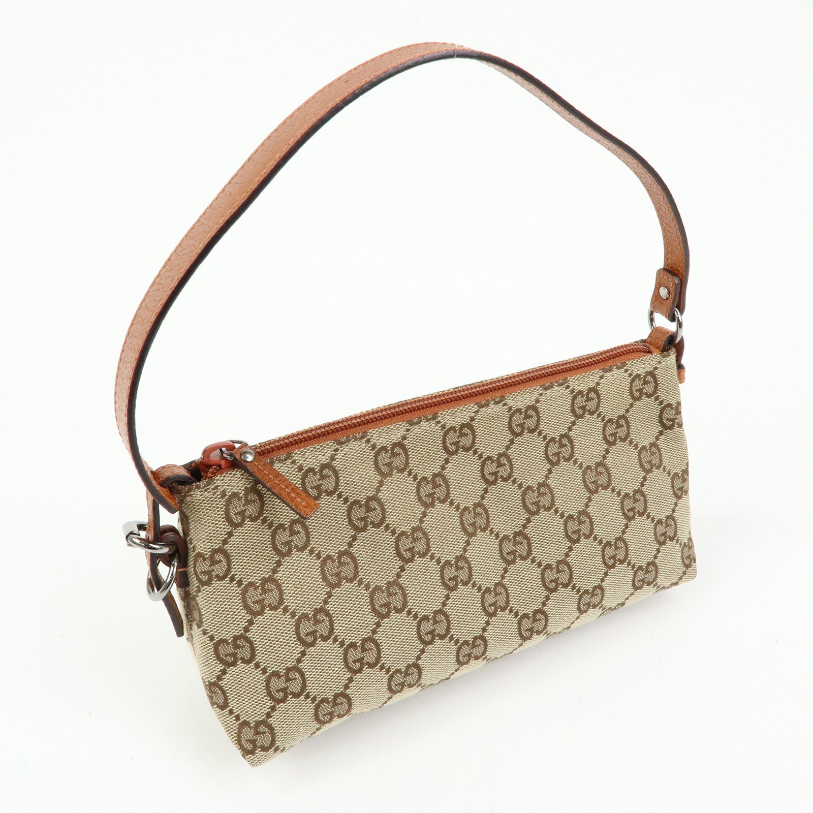 GUCCI GG Canvas Leather Mini Hand Bag Pouch Beige Brown 103399