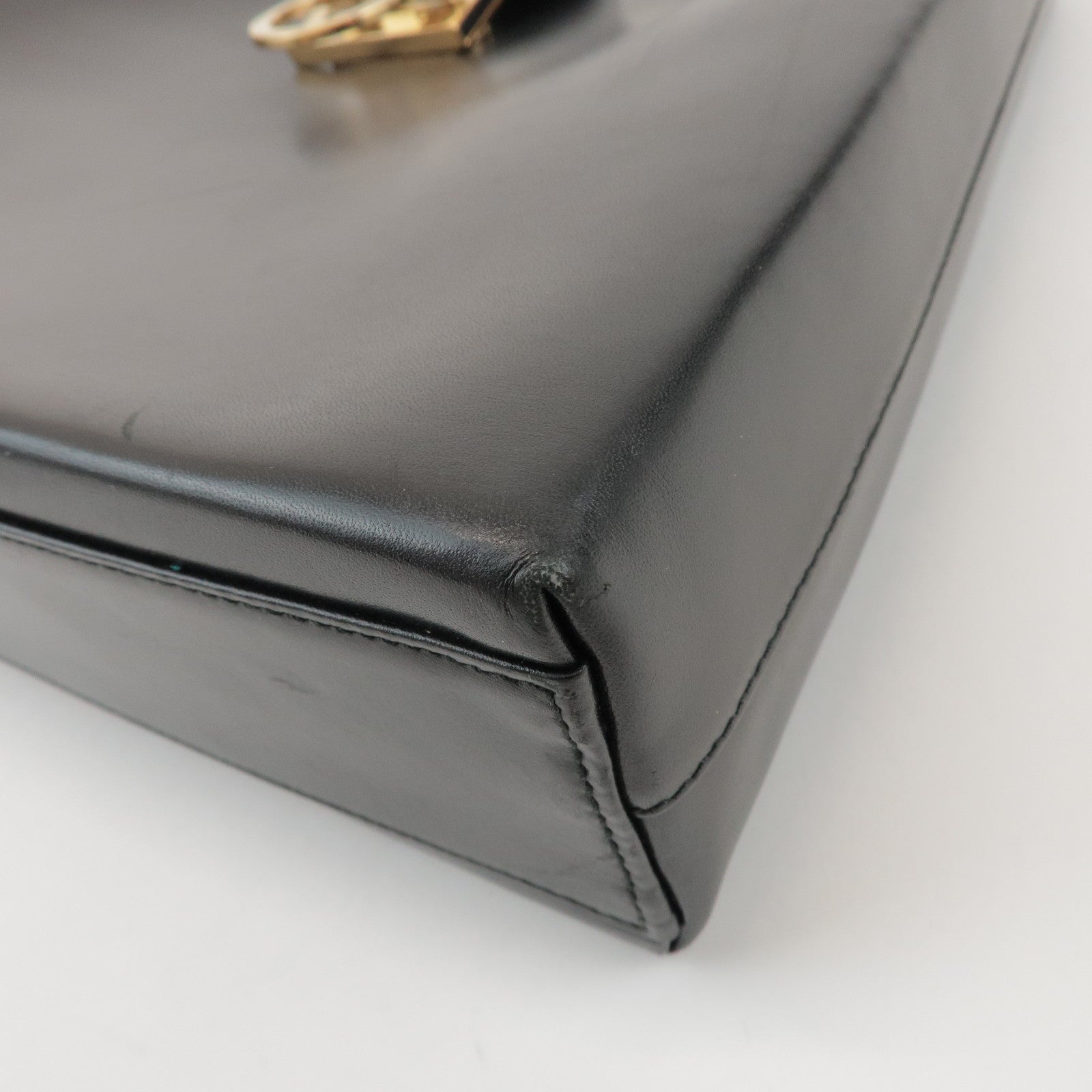 Ferragamo Gancini Calf Leather Shoulder Bag Hand Bag Black