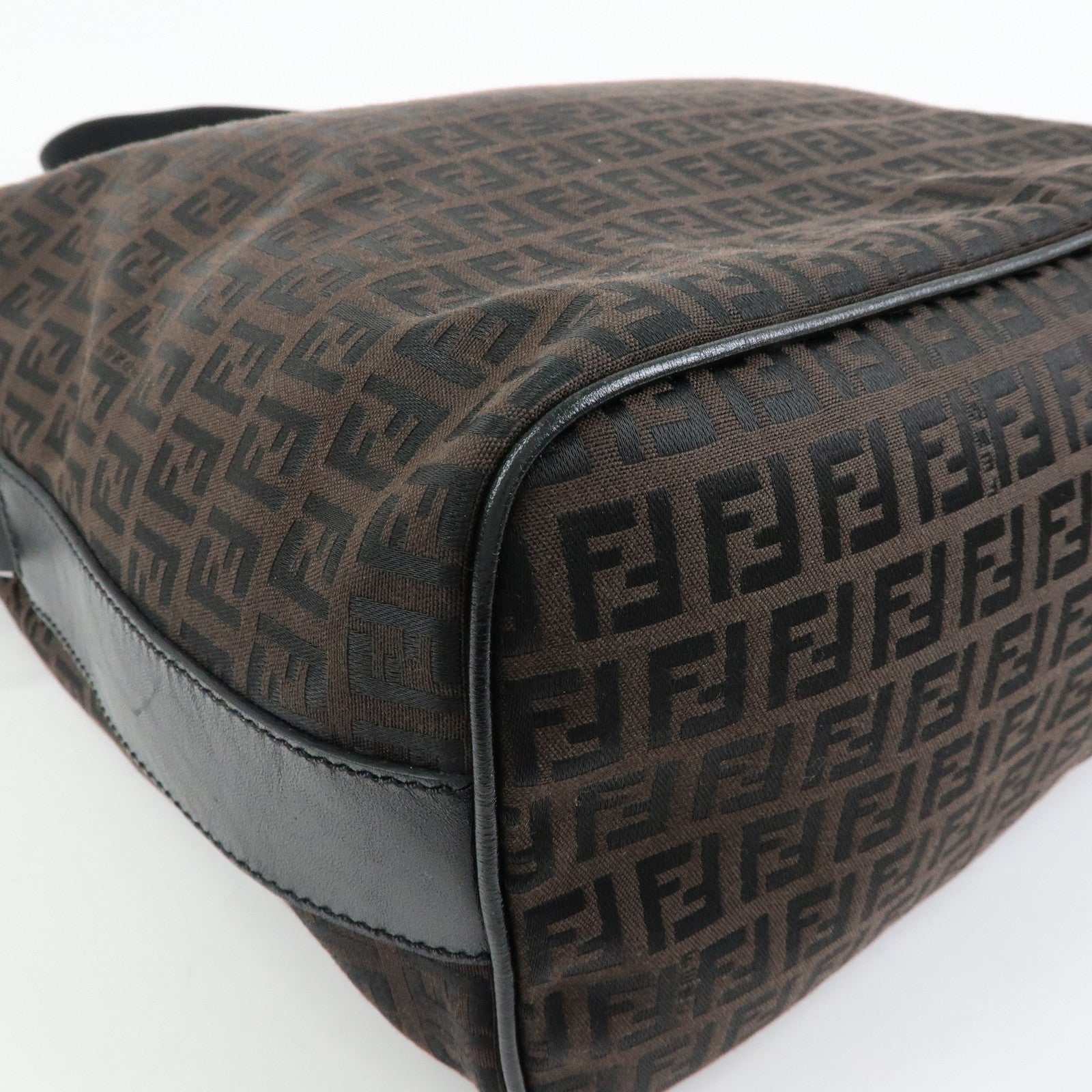 FENDI Zucchino Canvas Leather Shoulder Crossbody Bag Brown 7VA003
