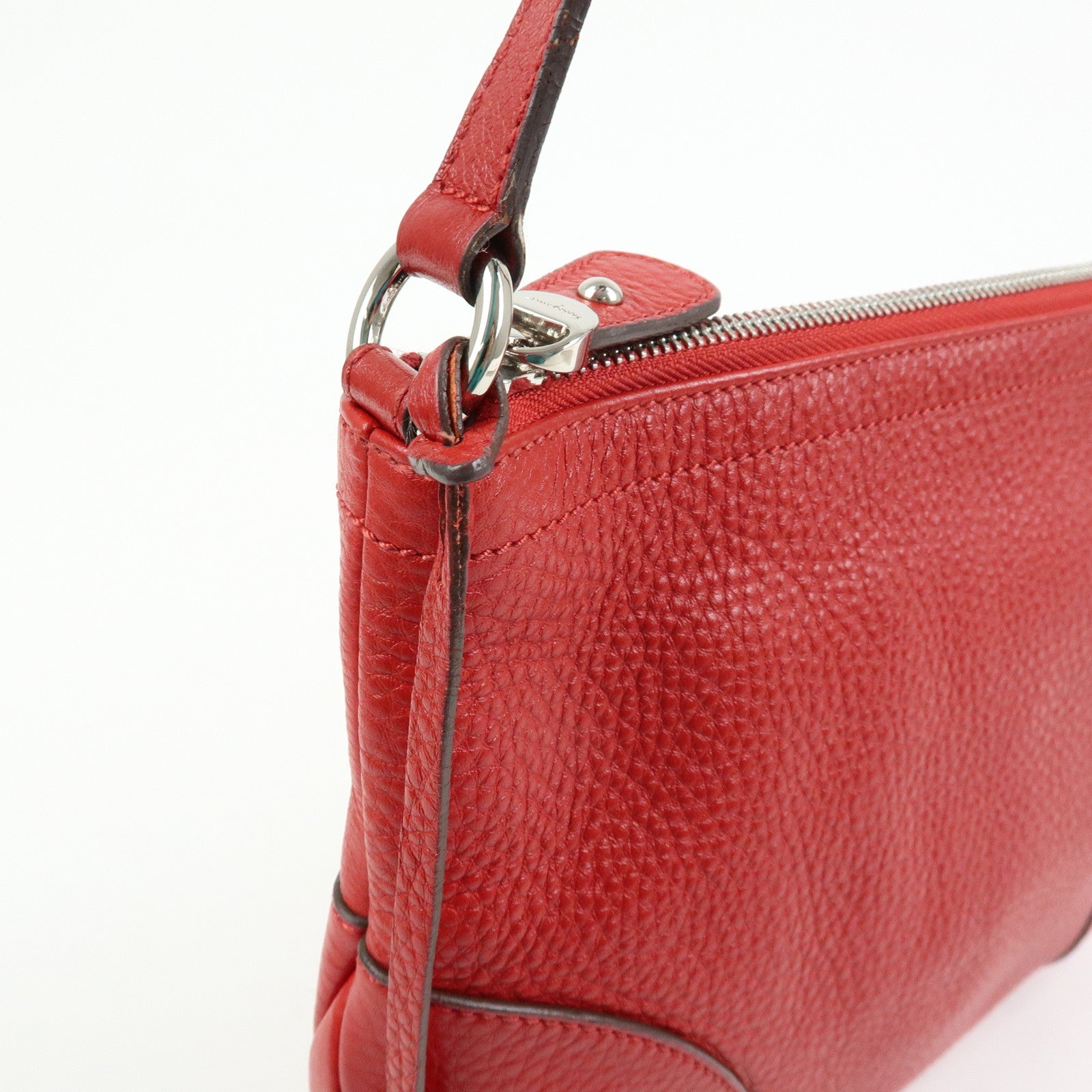 Ferragamo Gancini Leather Shoulder Bag Hand Bag Red