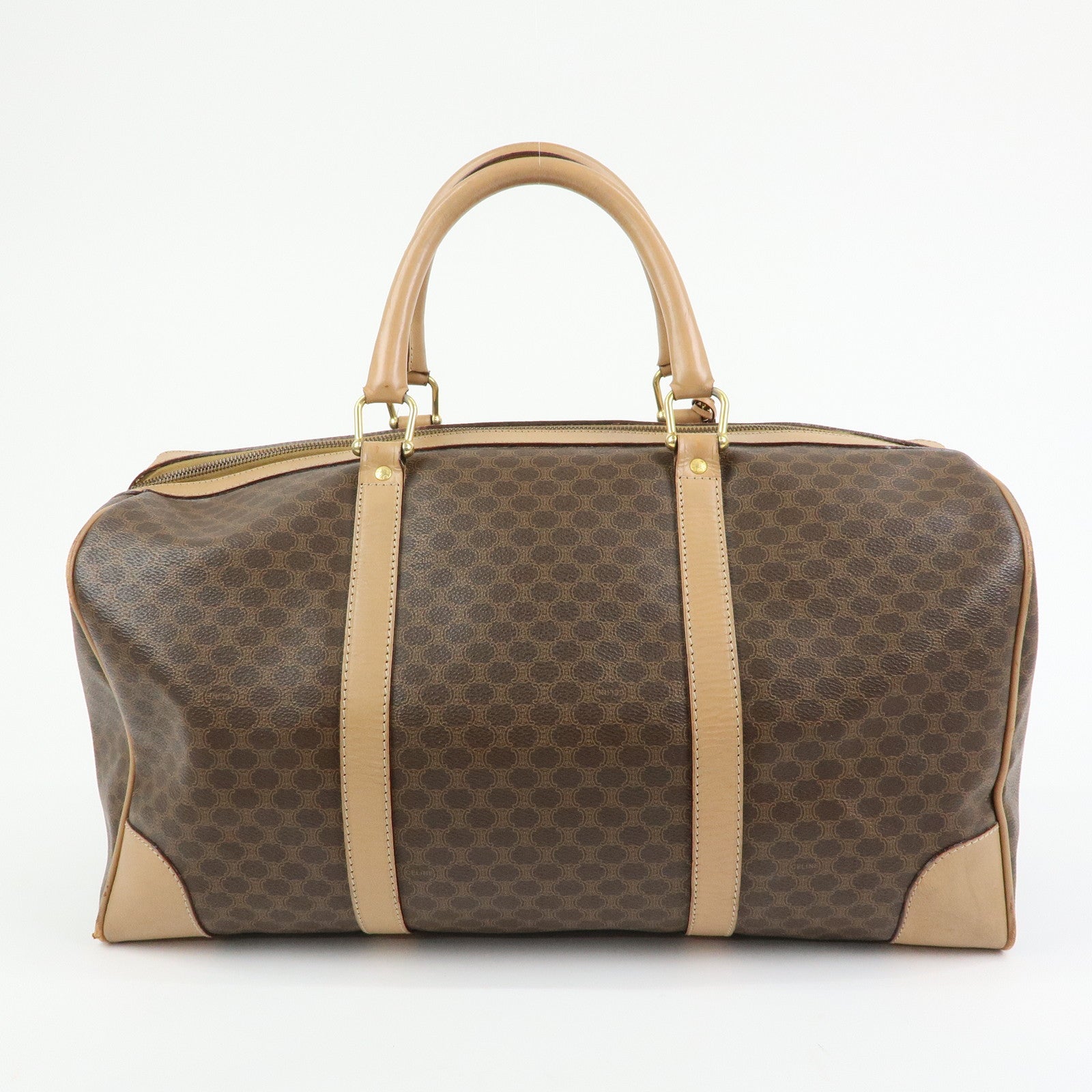 CELINE Macadam PVC Leather Boston Bag Hand Bag Brown