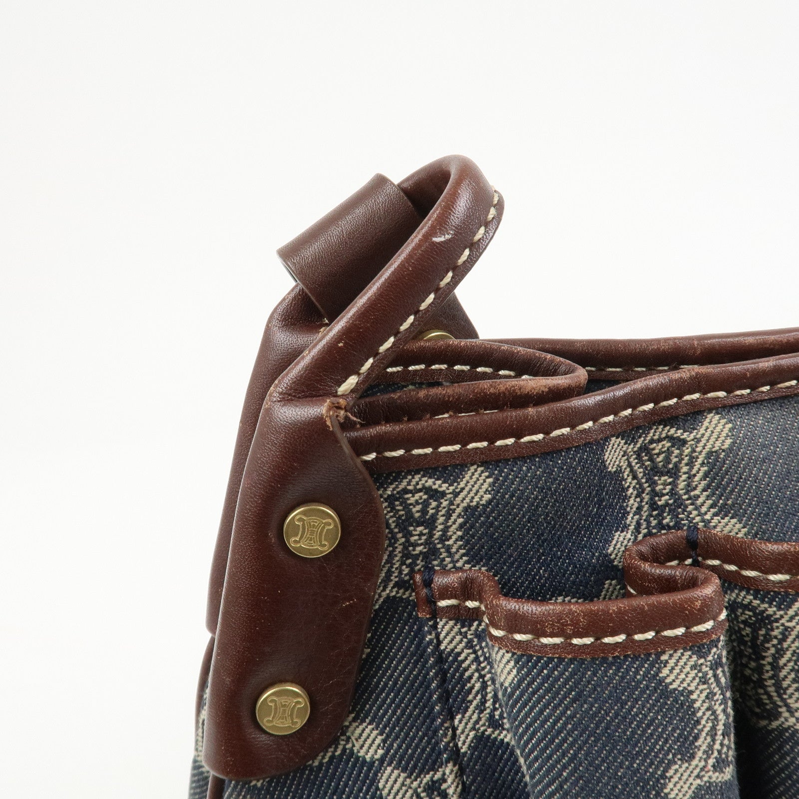 CELINE Macadam Logo Canvas Leather Shoulder Bag Crossbody Bag Denim