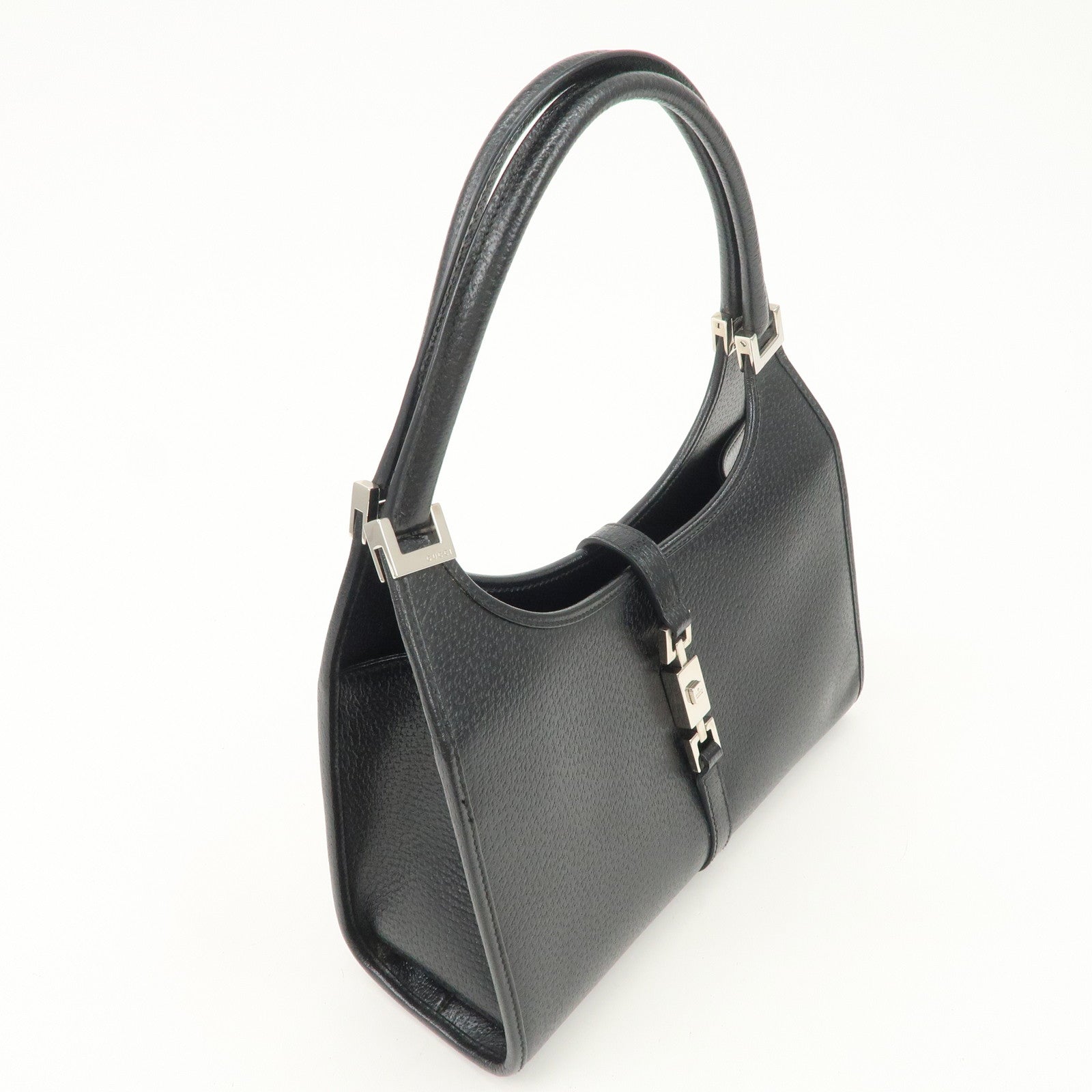 GUCCI Jackie Logo Leather Hand Bag Shoulder Bag Black 002.1068