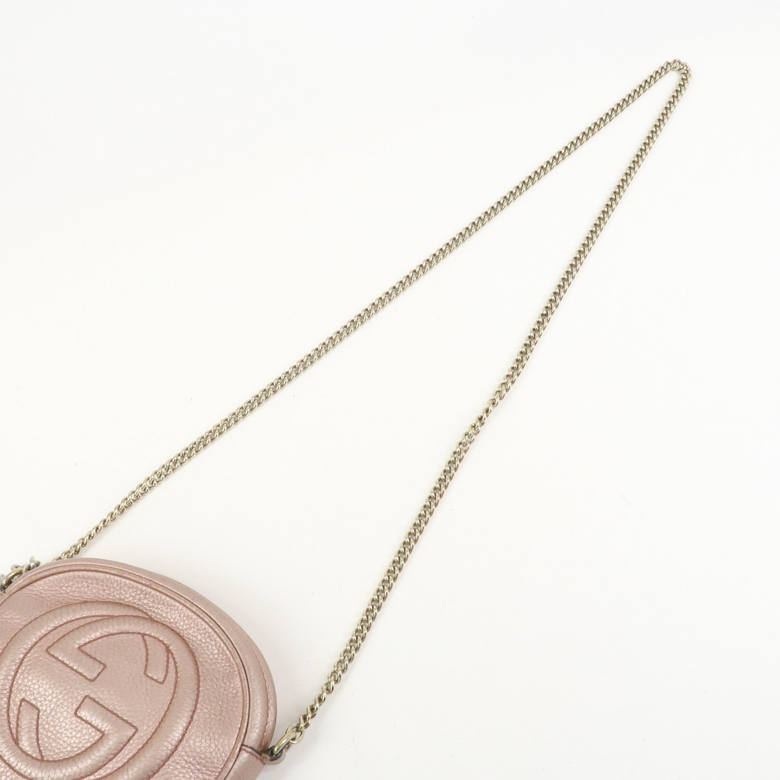 GUCCI SOHO Leather Chain Shoulder Bag Metallic Pink 353965