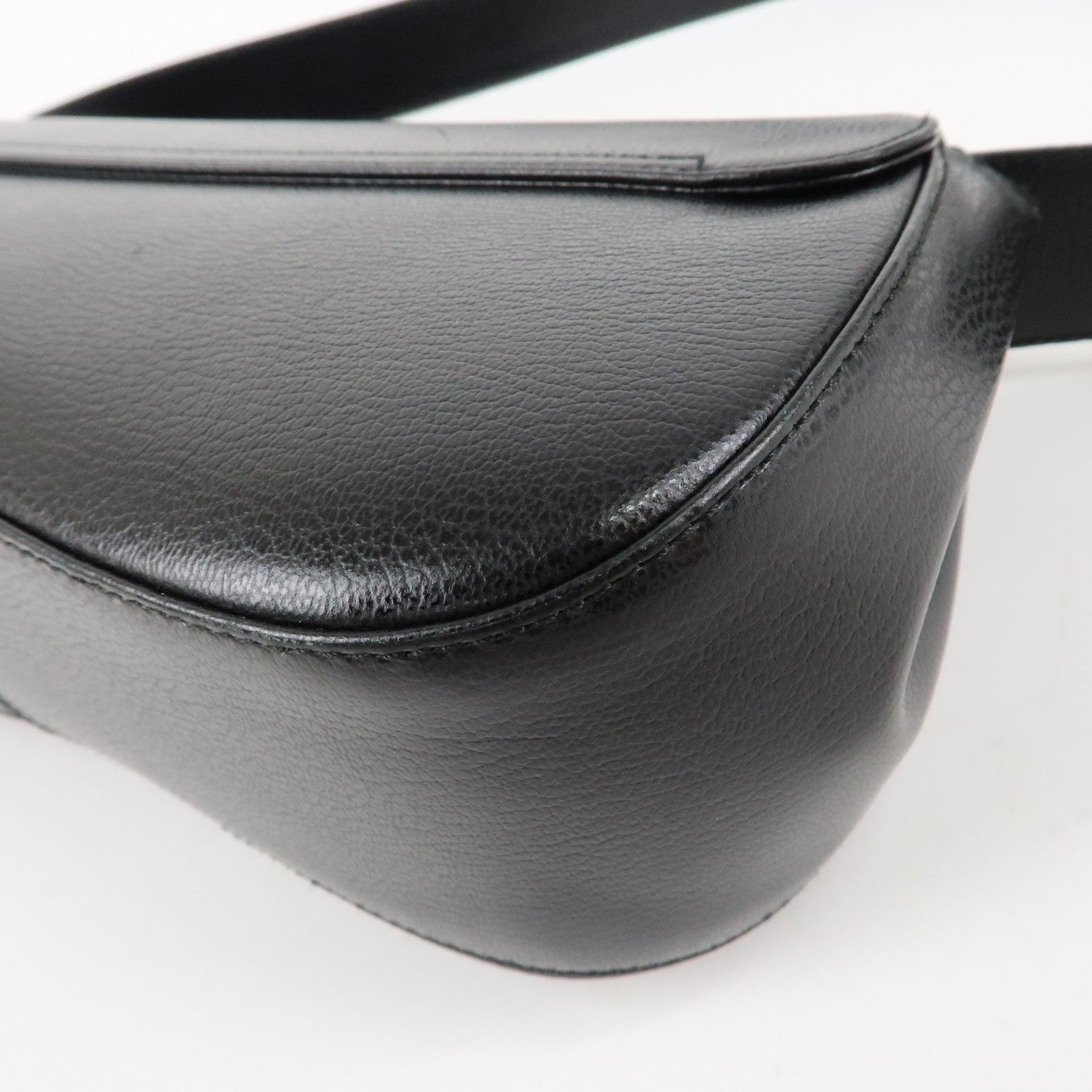 Ferragamo Ganchini Leather Shoulder Bag Hand Bag Black Used