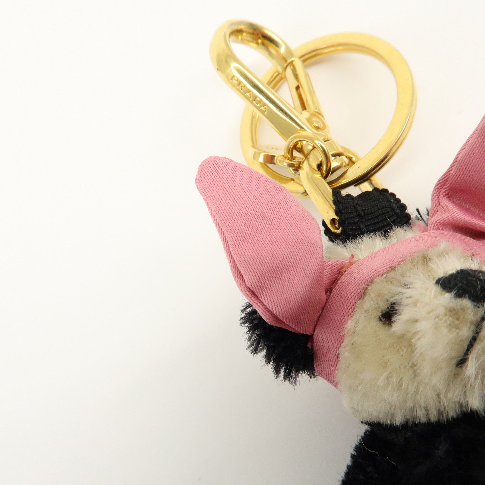 PRADA Triangle Logo Bag Key Charm Panda Bunny Black Pink