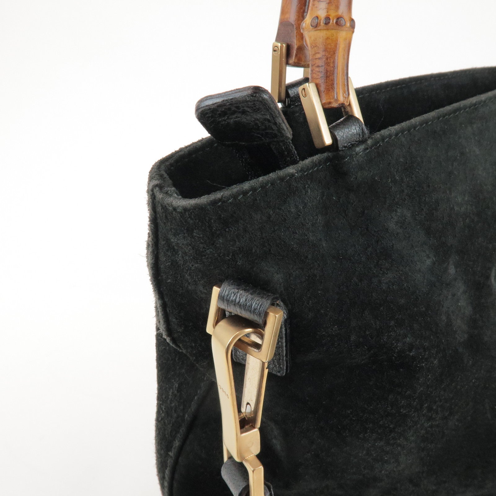 GUCCI Bamboo Suede 2Way Bag Hand Bag Shoulder Bag Black 0022122