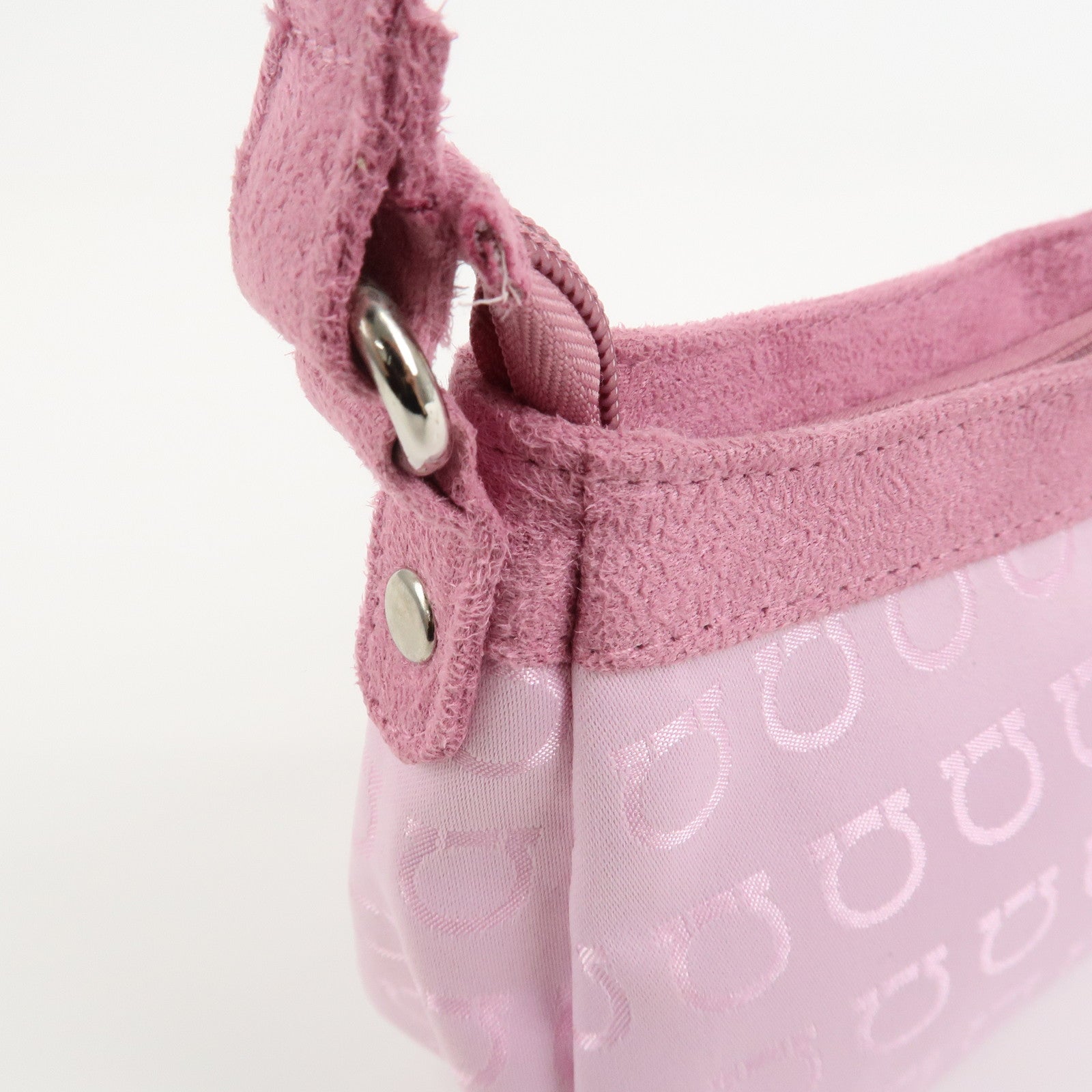 Ferragamo Gancini Nylon Suede Hand Bag Pouch Pink