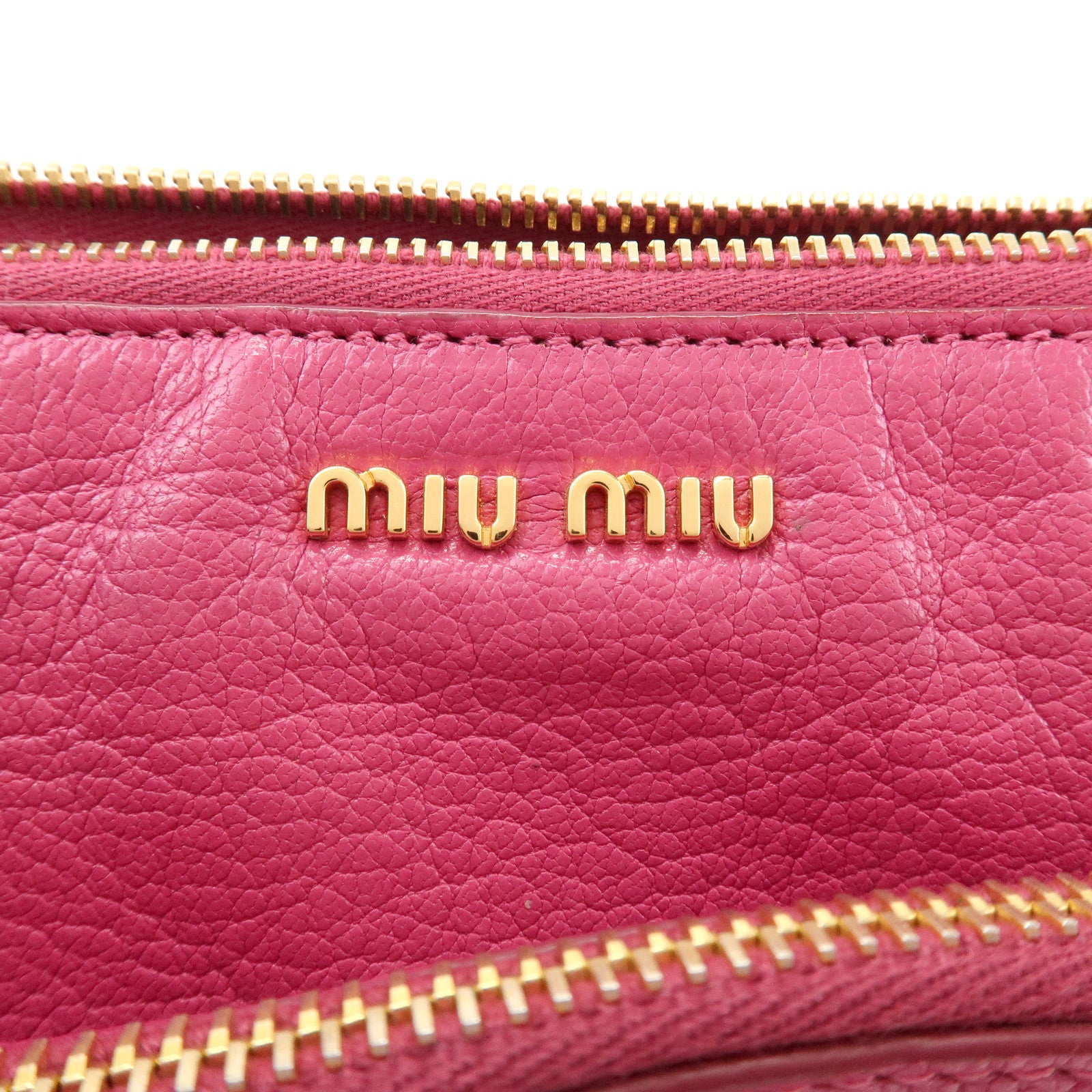 MIU MIU Logo Madras Leather Shoulder Bag Crossbody Bag Pink
