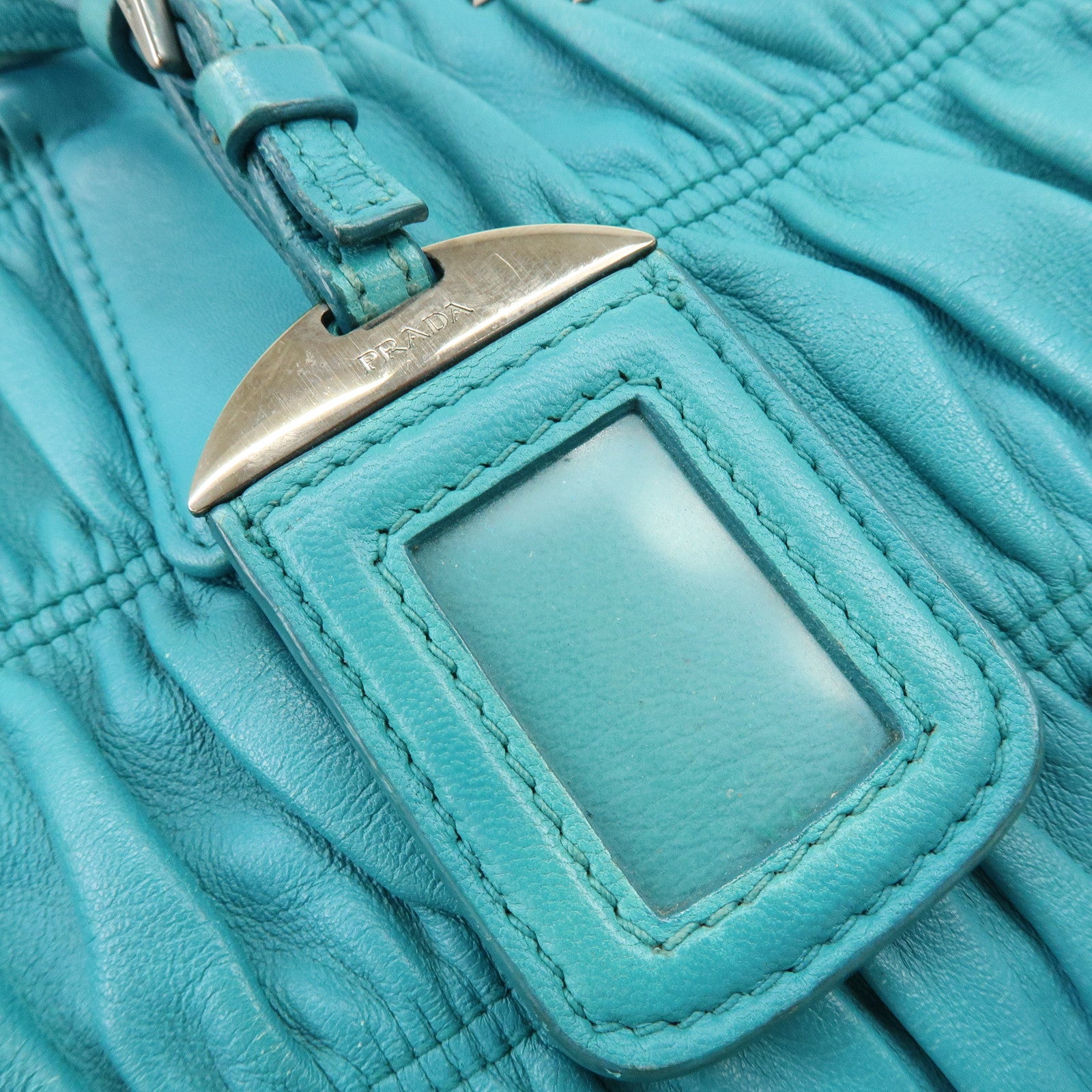 PRADA Leather 2Way Bag Hand Bag Shoulder Bag Turquoise Blue