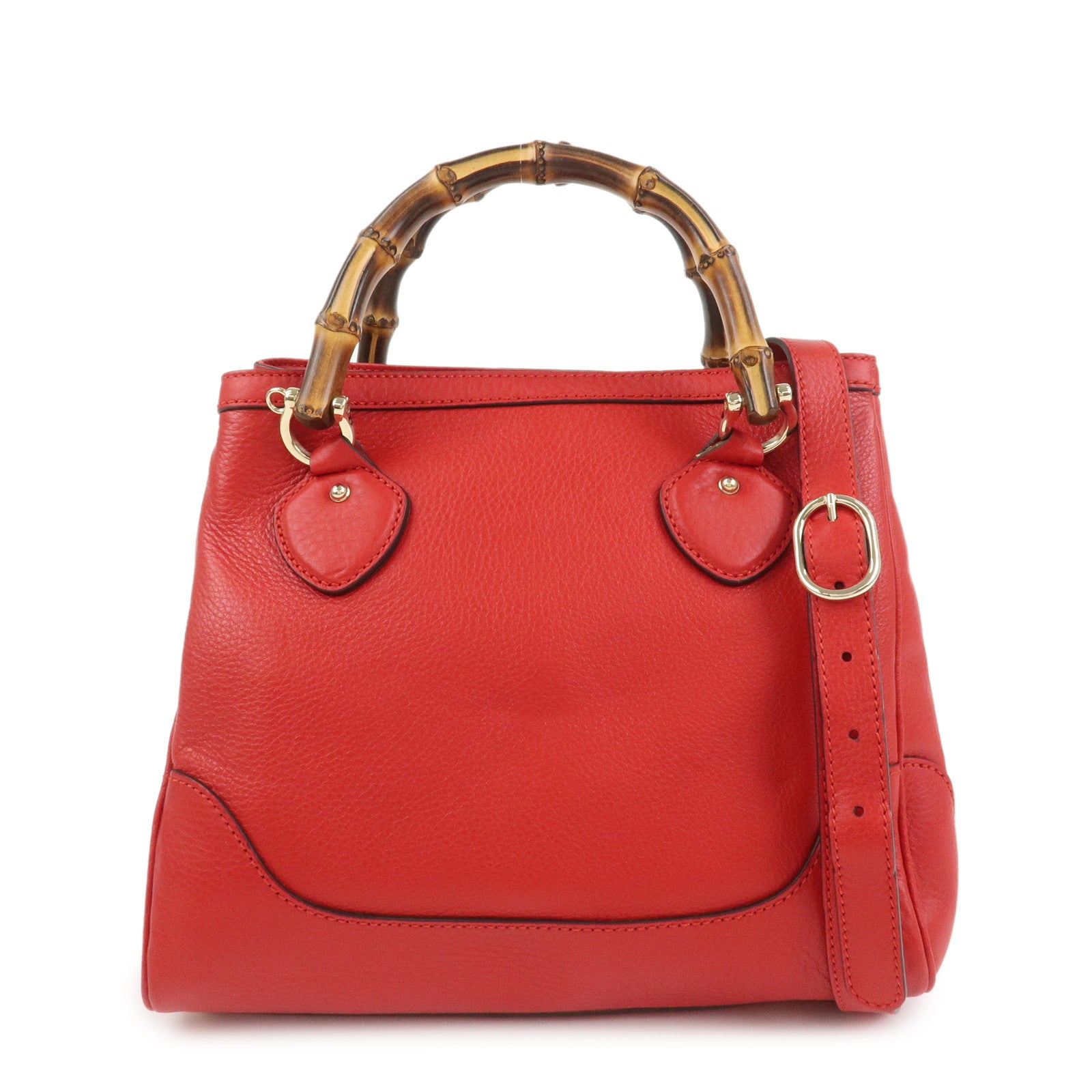 GUCCI Bamboo Leather 2Way Shoulder Bag Hand Bag Red 308360