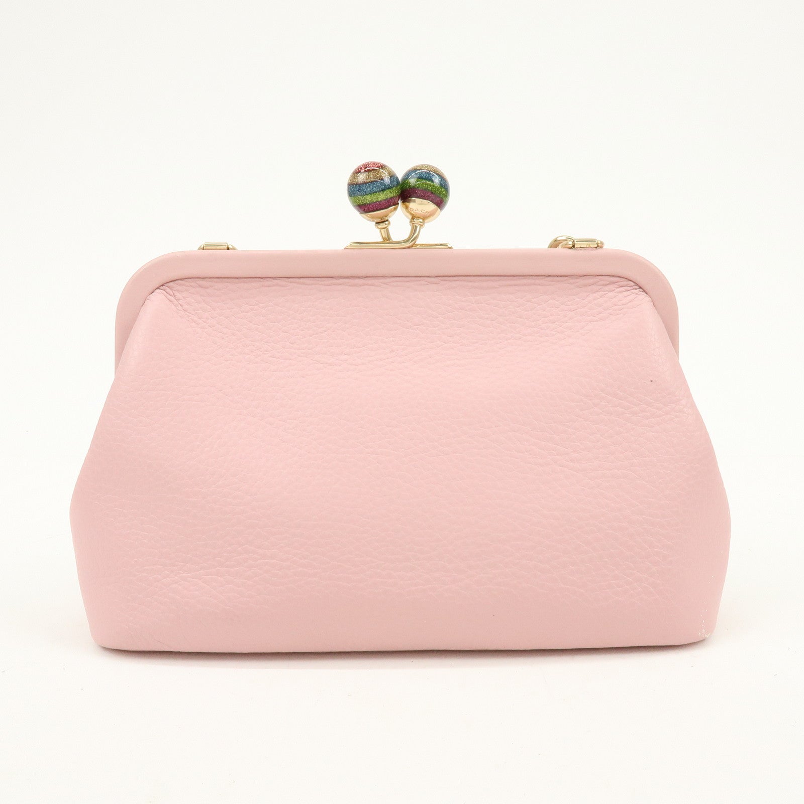 COACH Leather Kiss Lock Chain Shoulder Bag Crossbody Bag Pink