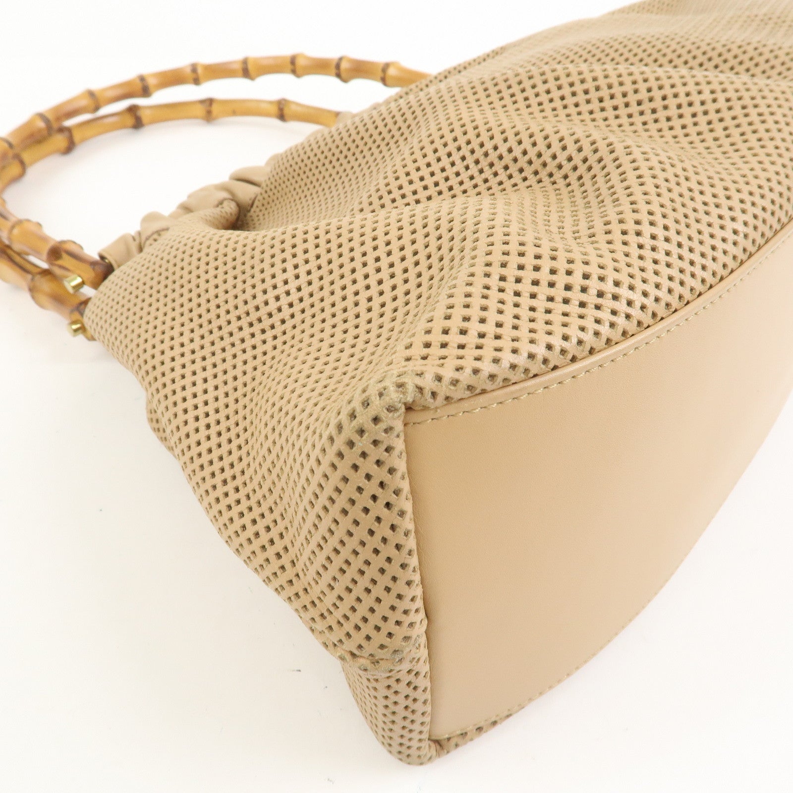 GUCCI Bamboo Leather Shoulder Bag Hand Bag Beige 92708