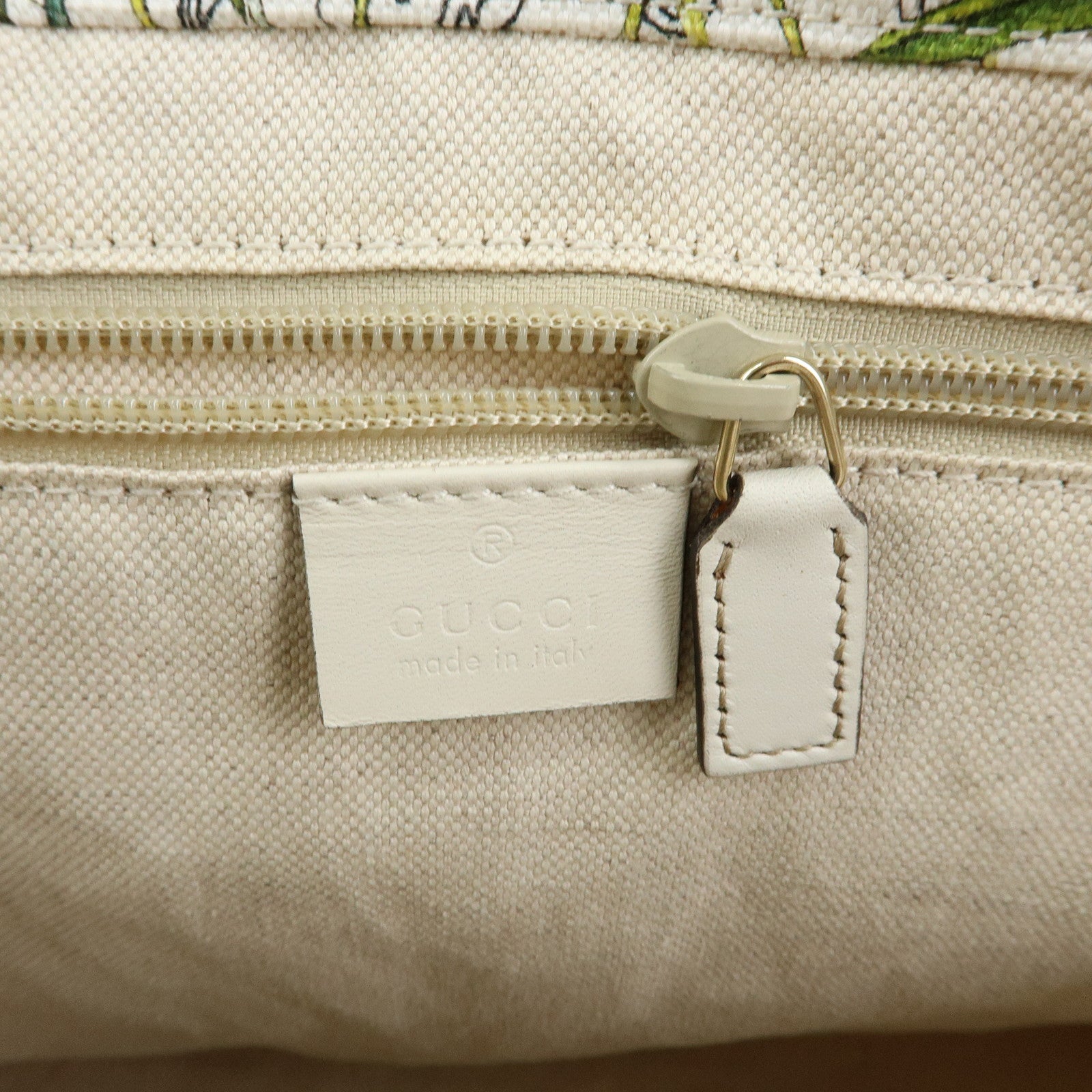 GUCCI Flora Canvas Leather Flower Tote Bag Hand Bag White 282439