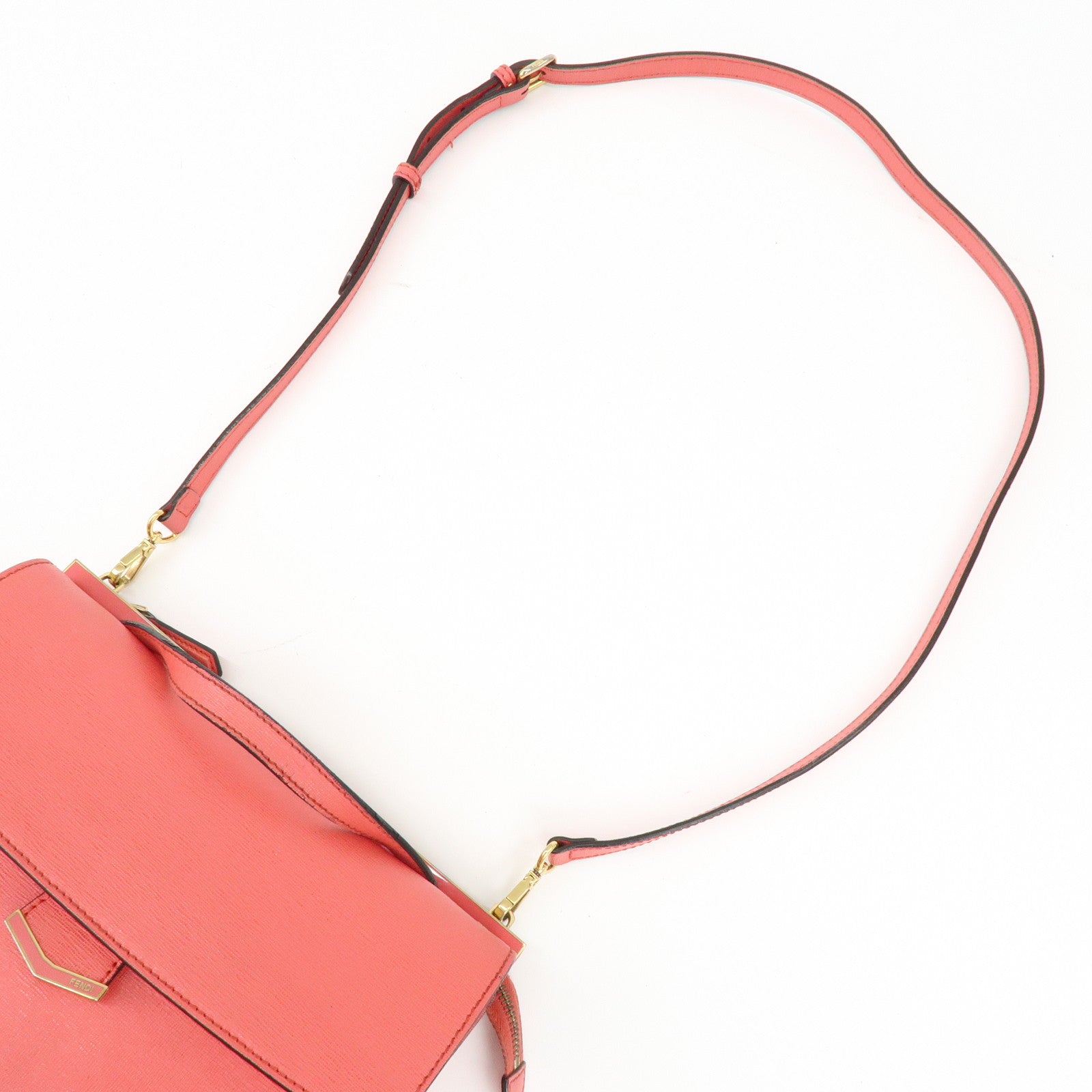 FENDI Demi Jour Leather 2Way Bag Hand Bag Shoulder Bag Coral 8BT222