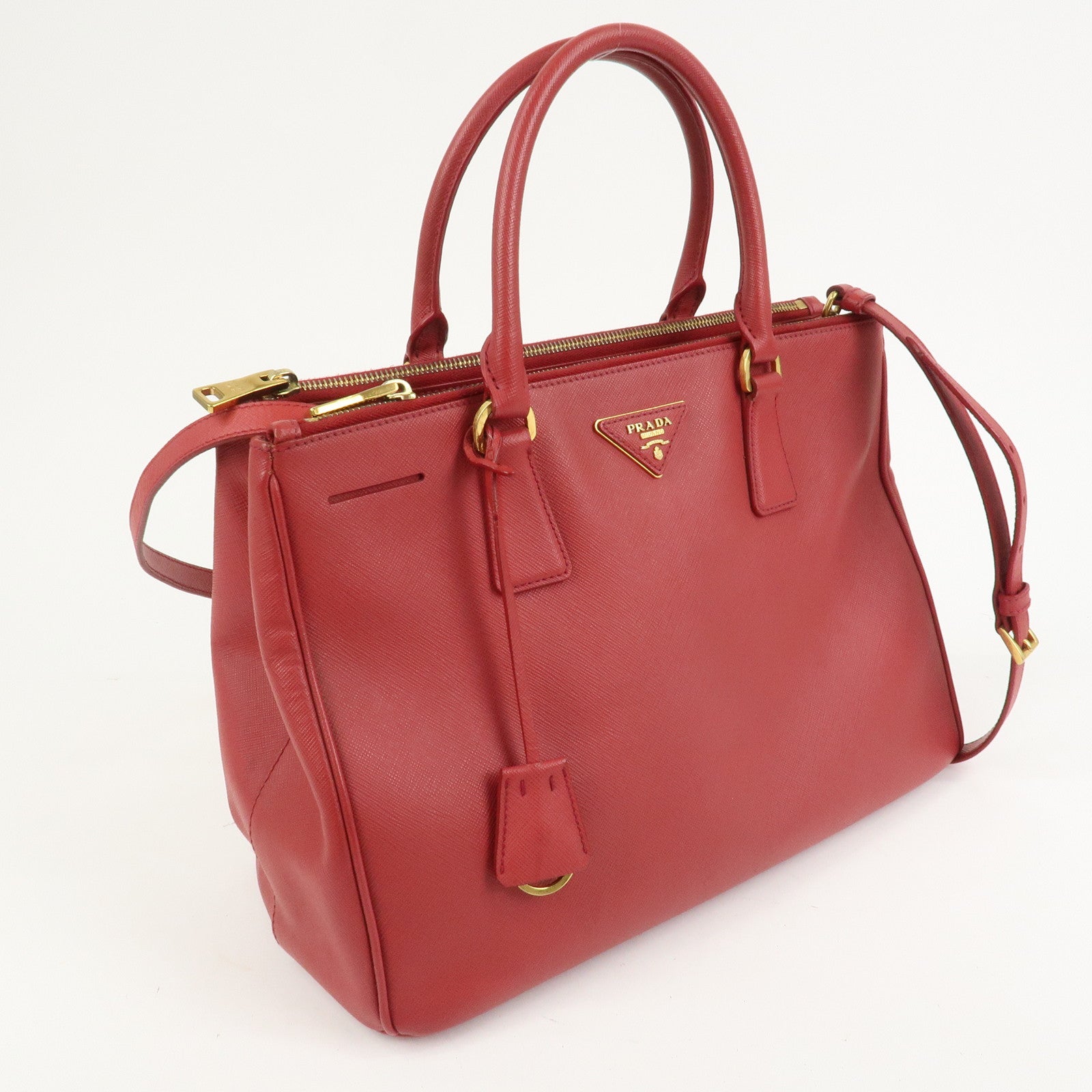 PRADA Triangle Logo Galleria Saffiano Leather 2Way Bag Red BN2274