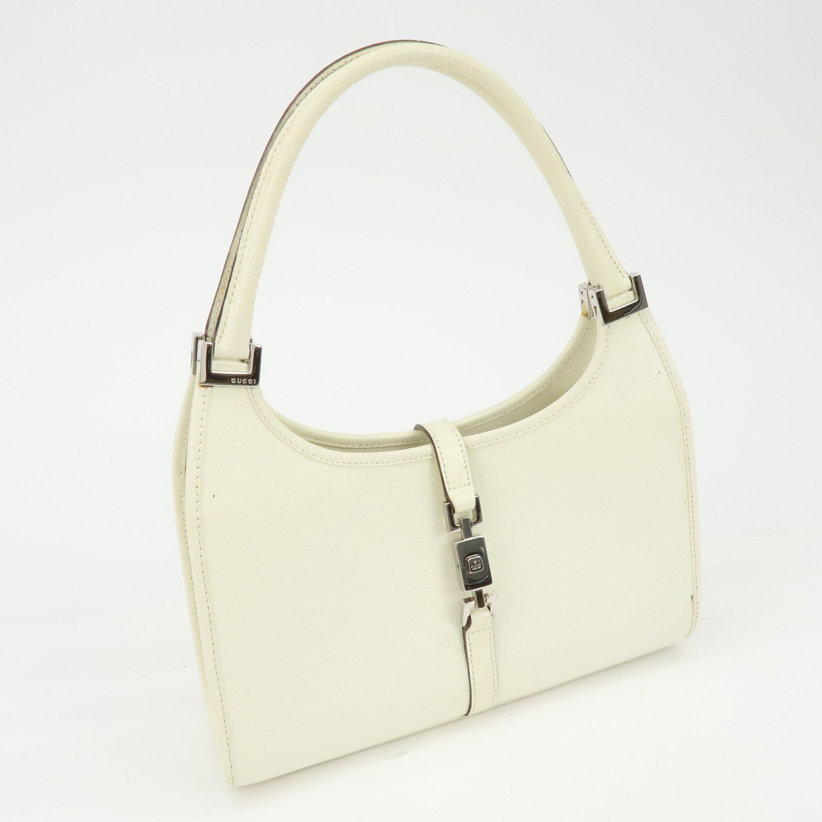 GUCCI Jackie GG Leather Shoulder Bag Hand Bag White 002.1068