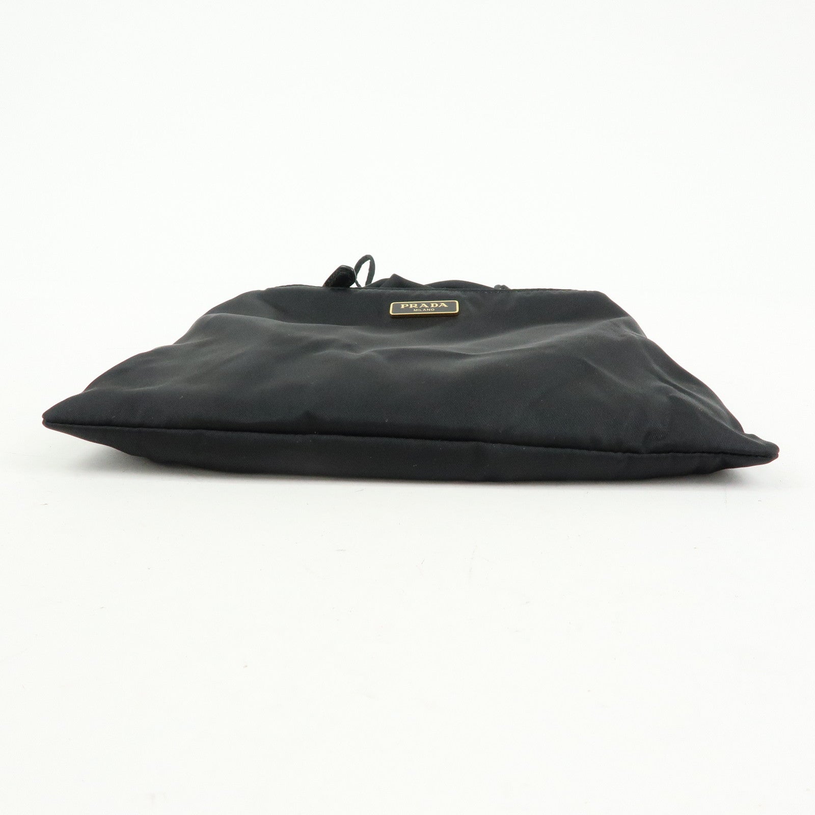 PRADA Triangle Logo Nylon Saffiano Leather Drawstring Pouch Black