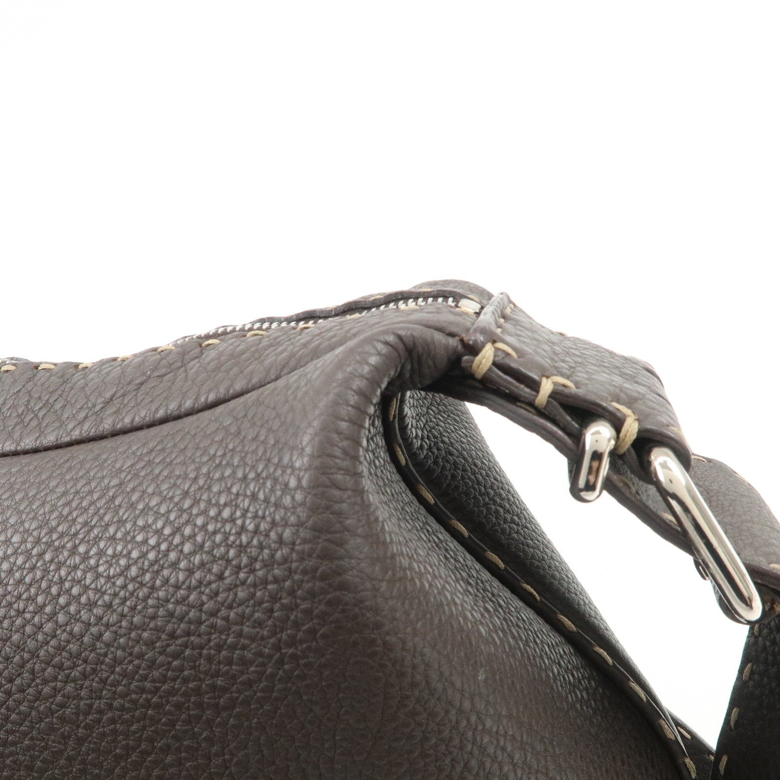 FENDI Selleria Leather Shoulder Bag Hand Bag Brown