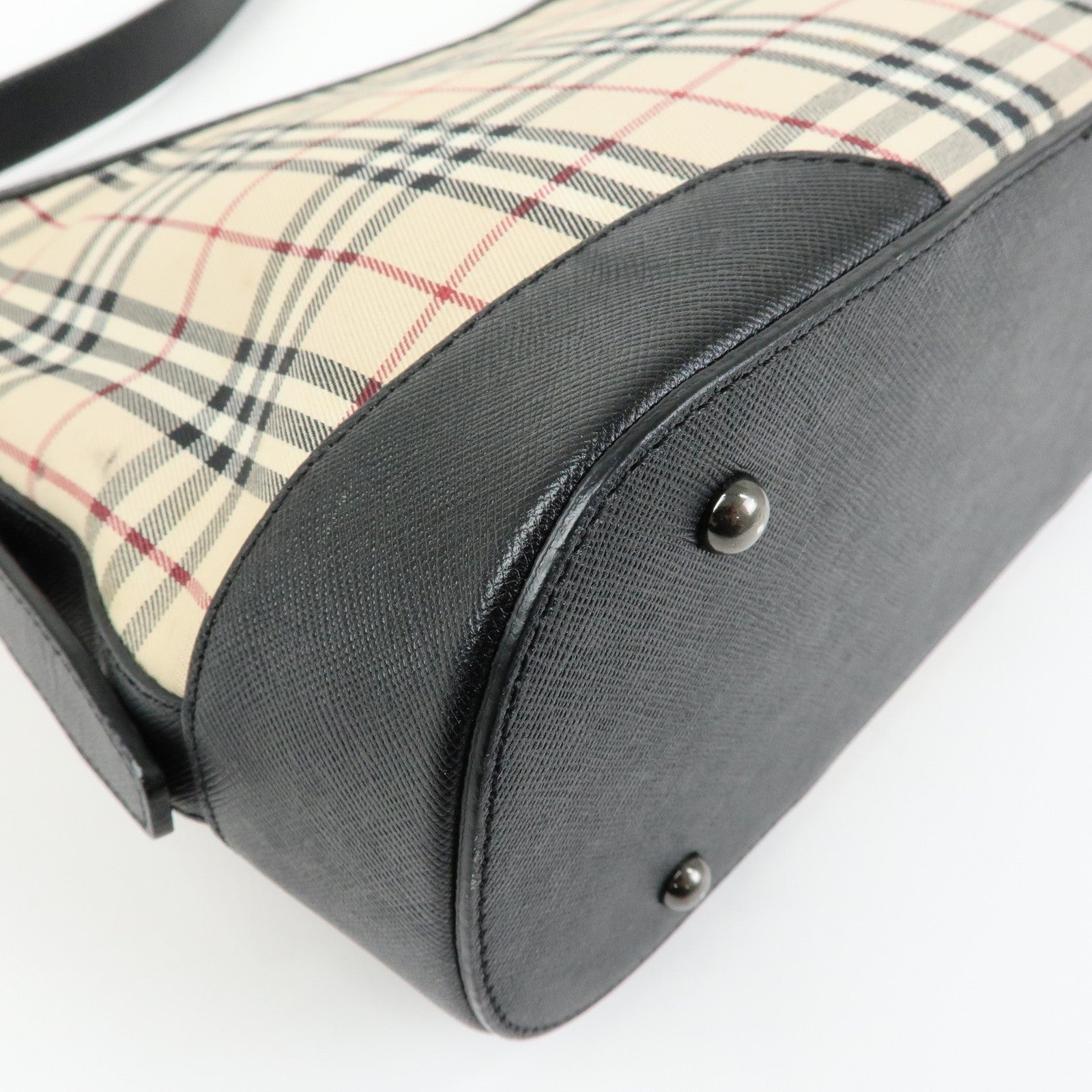 BURBERRY Nova Plaid Canvas Leather Shoulder Bag Beige Black