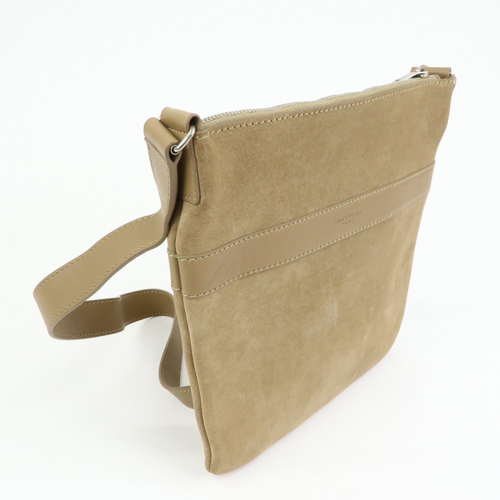 SAINT LAURENT PARIS Suede Leather Shoulder Crossbody Bag Beige