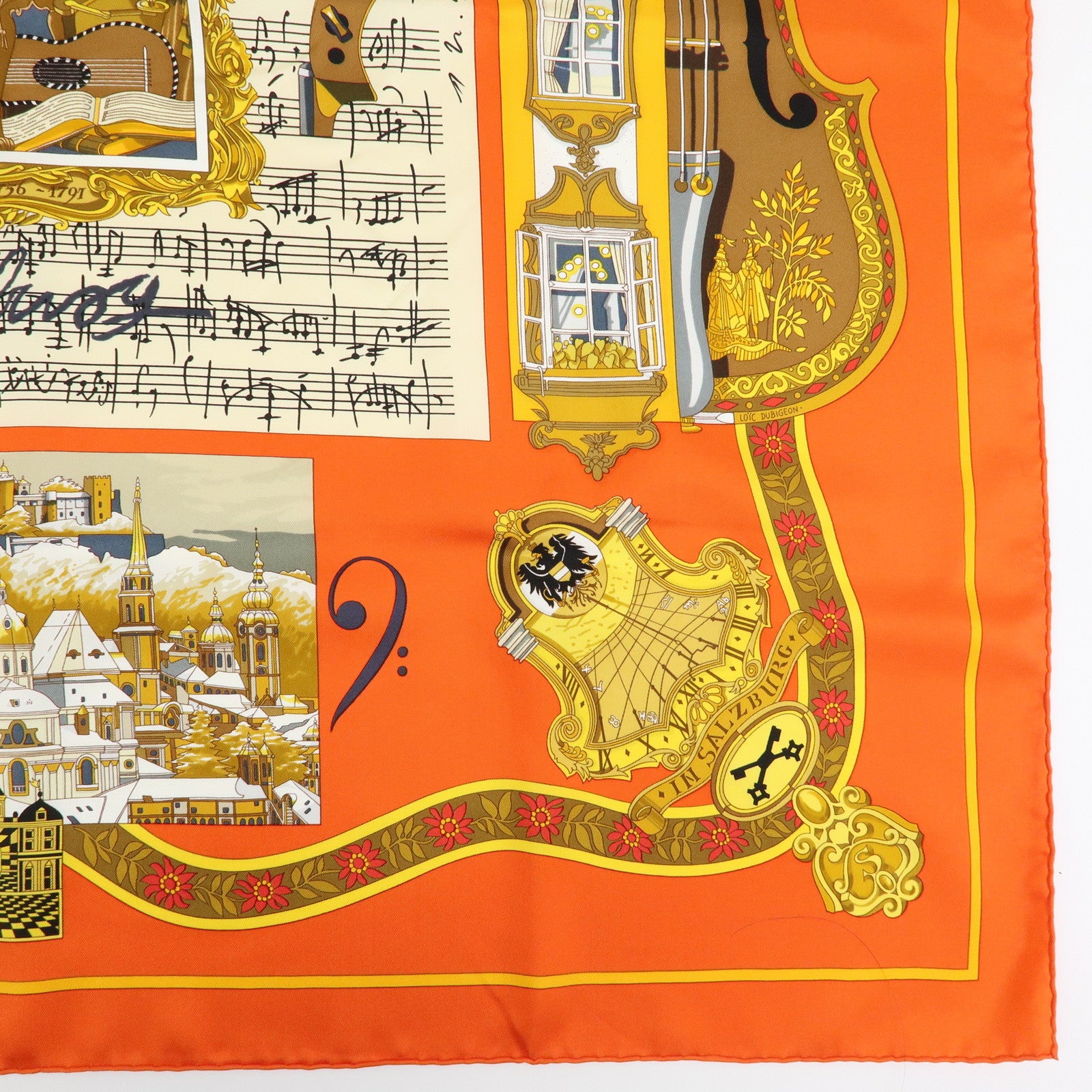 HERMES Carre 90 Silk 100% Scarf IN SALZBURG Orange Gold Brown